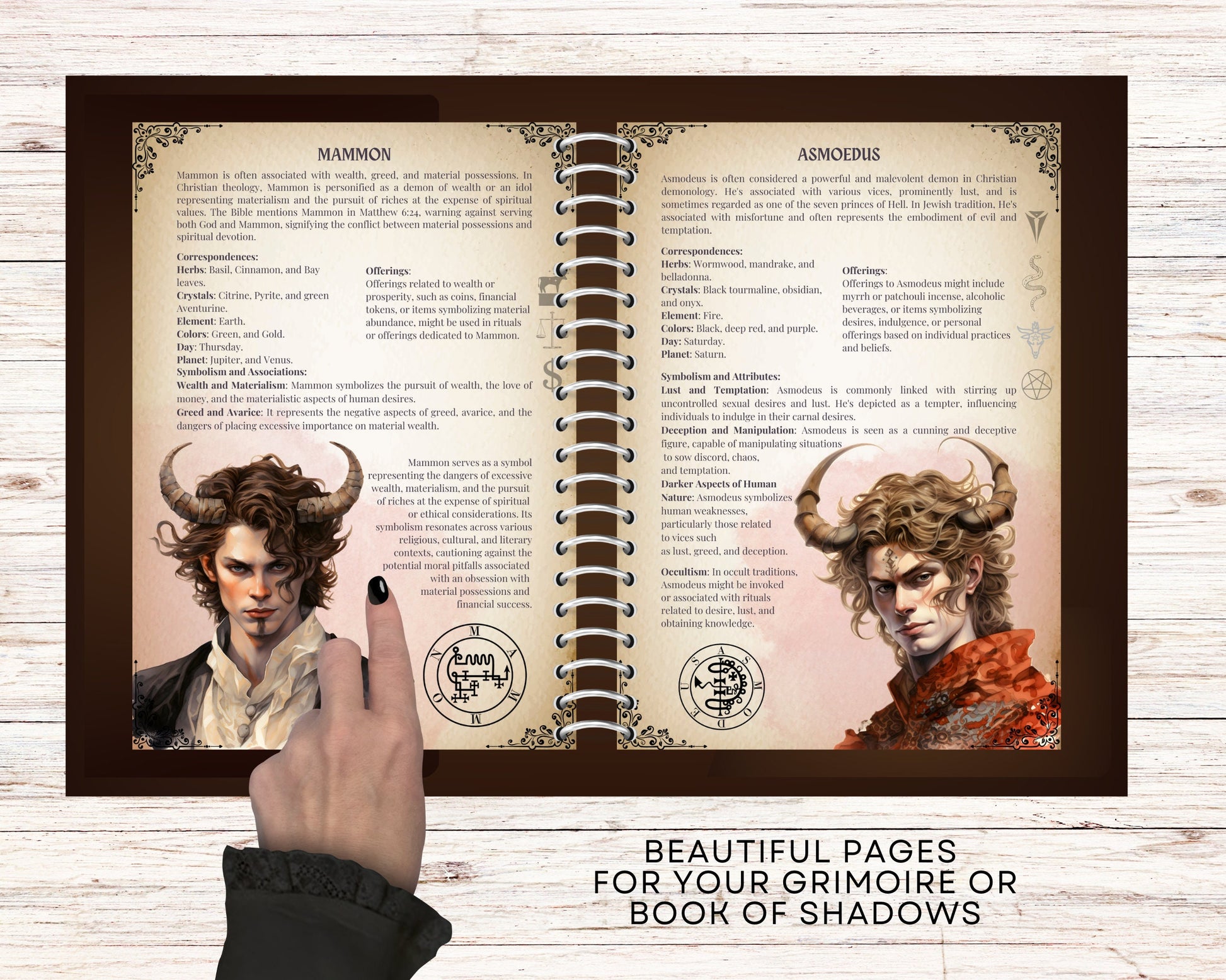 Demons Grimoire pages. Beautiful version. Demonic witchcraft. Printable Grimoire pages.