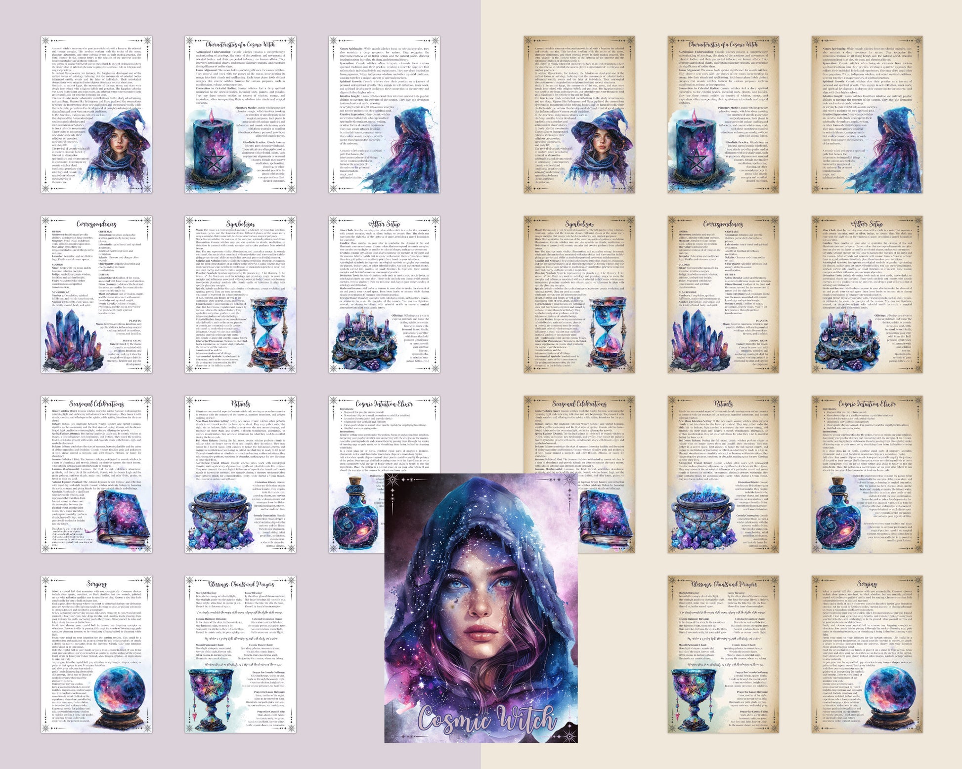 Cosmic Witch. Beautiful pages for your Grimoire or Book Of Shadows. Printable
