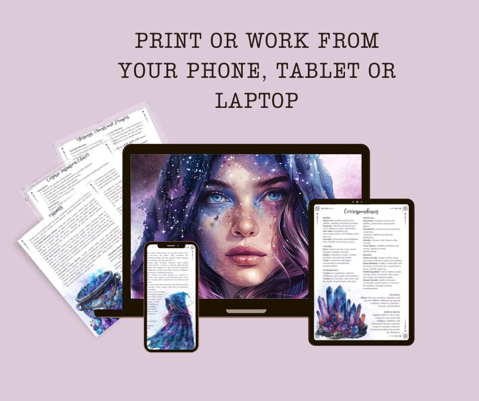 Cosmic Witch. Beautiful pages for your Grimoire or Book Of Shadows. Printable