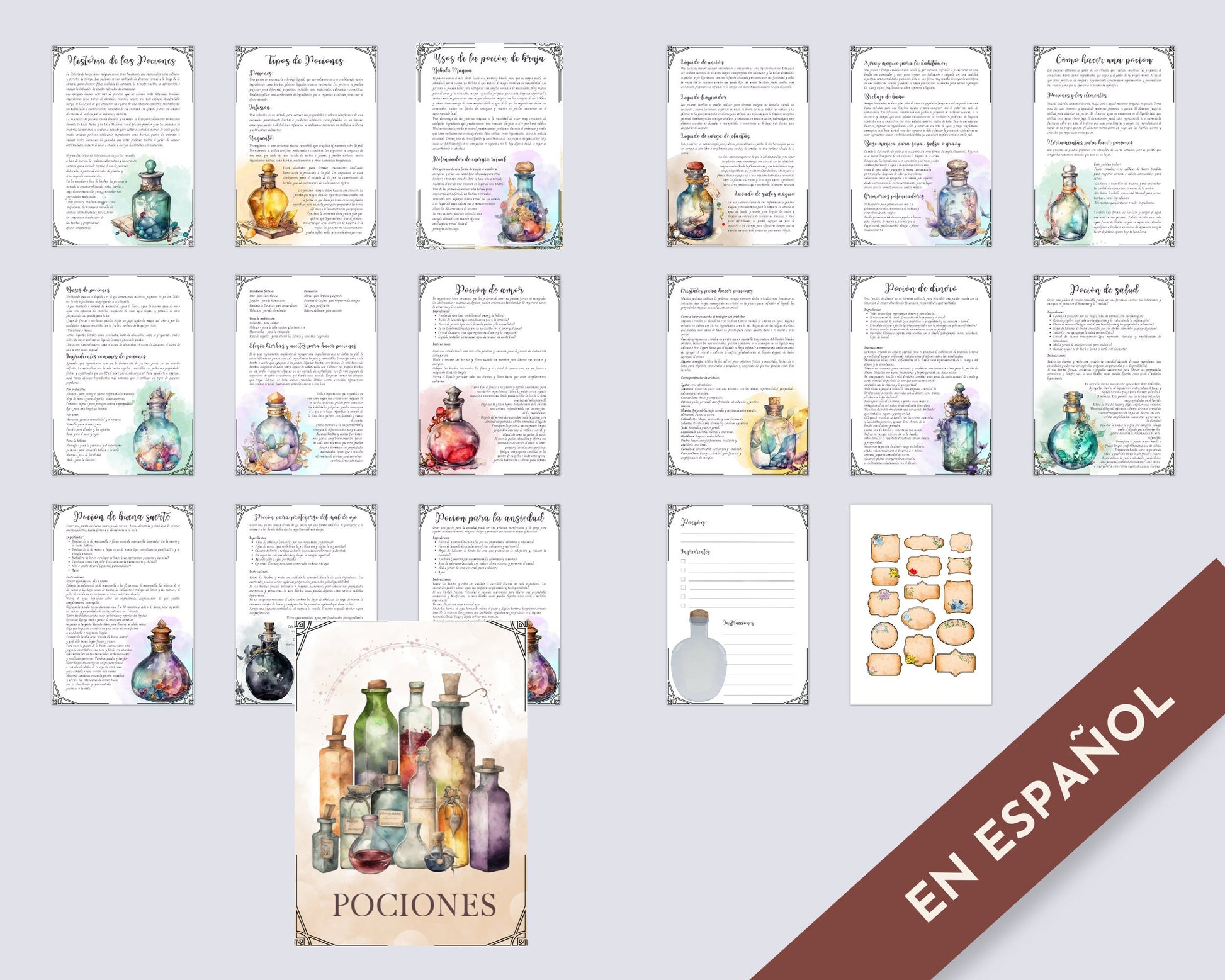 POCIONES. EN ESPAÑOL. Hermosas páginas para tu Libro de las Sombras. Descarga instantánea.
