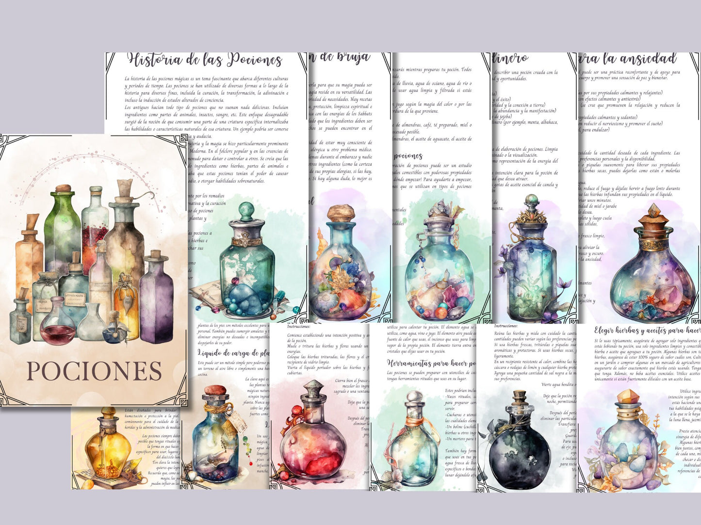 POCIONES. EN ESPAÑOL. Hermosas páginas para tu Libro de las Sombras. Descarga instantánea.