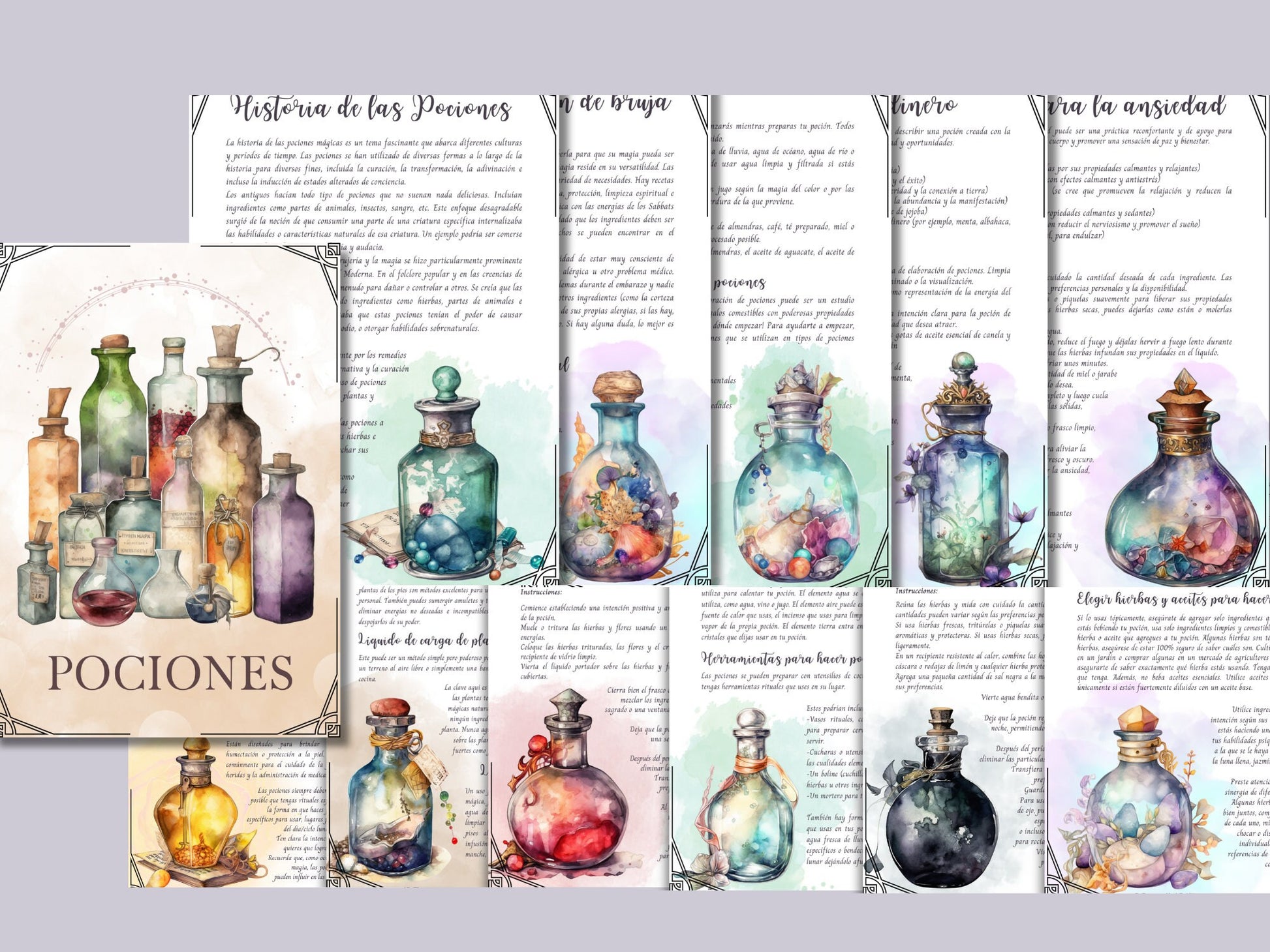 POCIONES. EN ESPAÑOL. Hermosas páginas para tu Libro de las Sombras. Descarga instantánea.