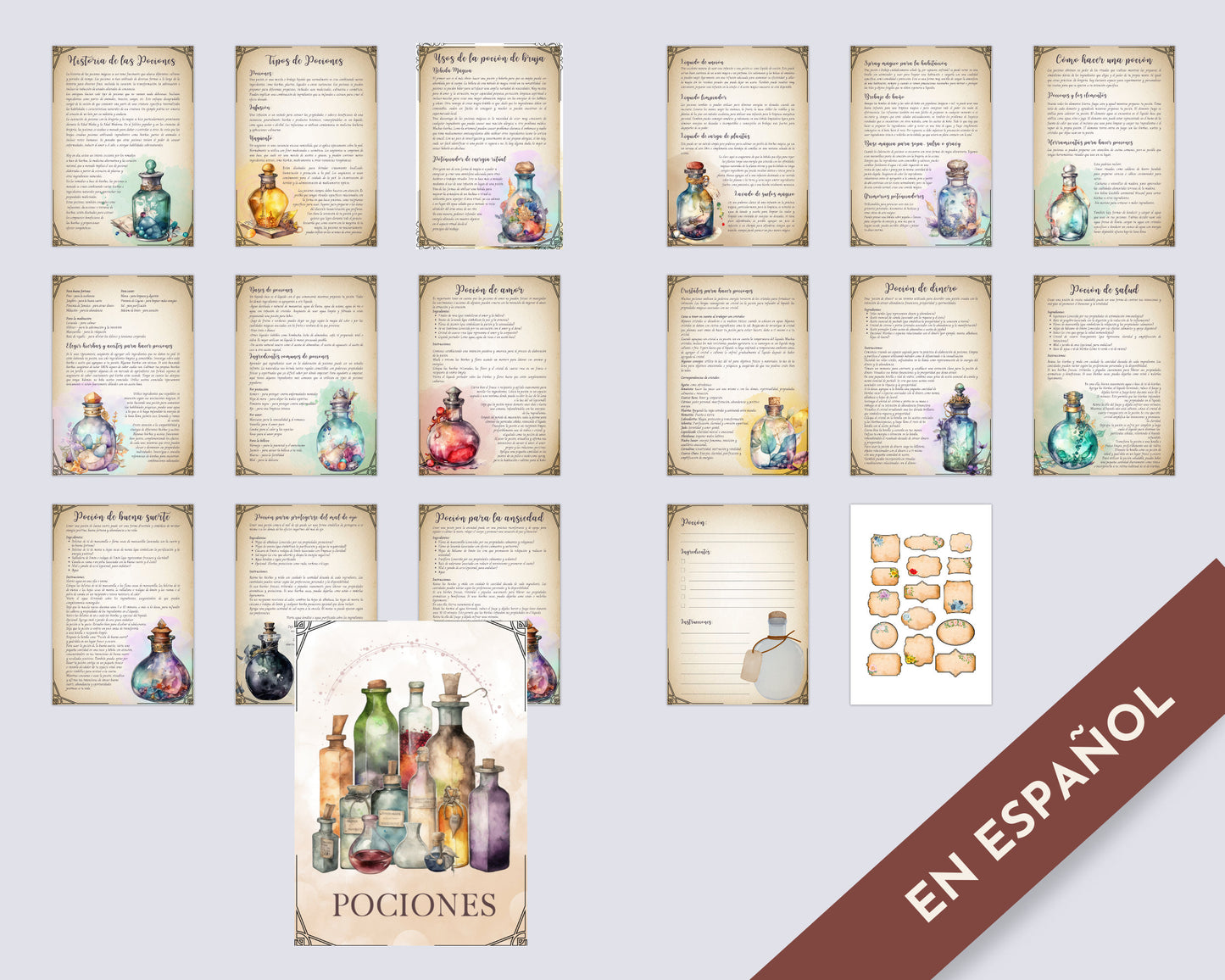 POCIONES. EN ESPAÑOL. Hermosas páginas para tu Libro de las Sombras. Descarga instantánea.