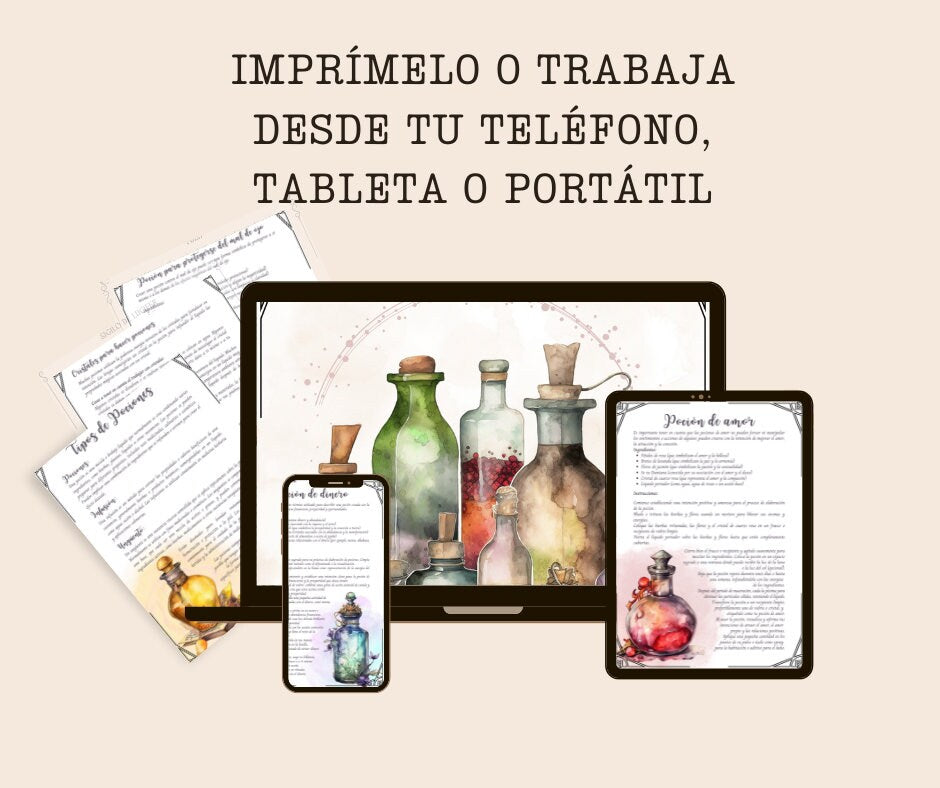 POCIONES. EN ESPAÑOL. Hermosas páginas para tu Libro de las Sombras. Descarga instantánea.