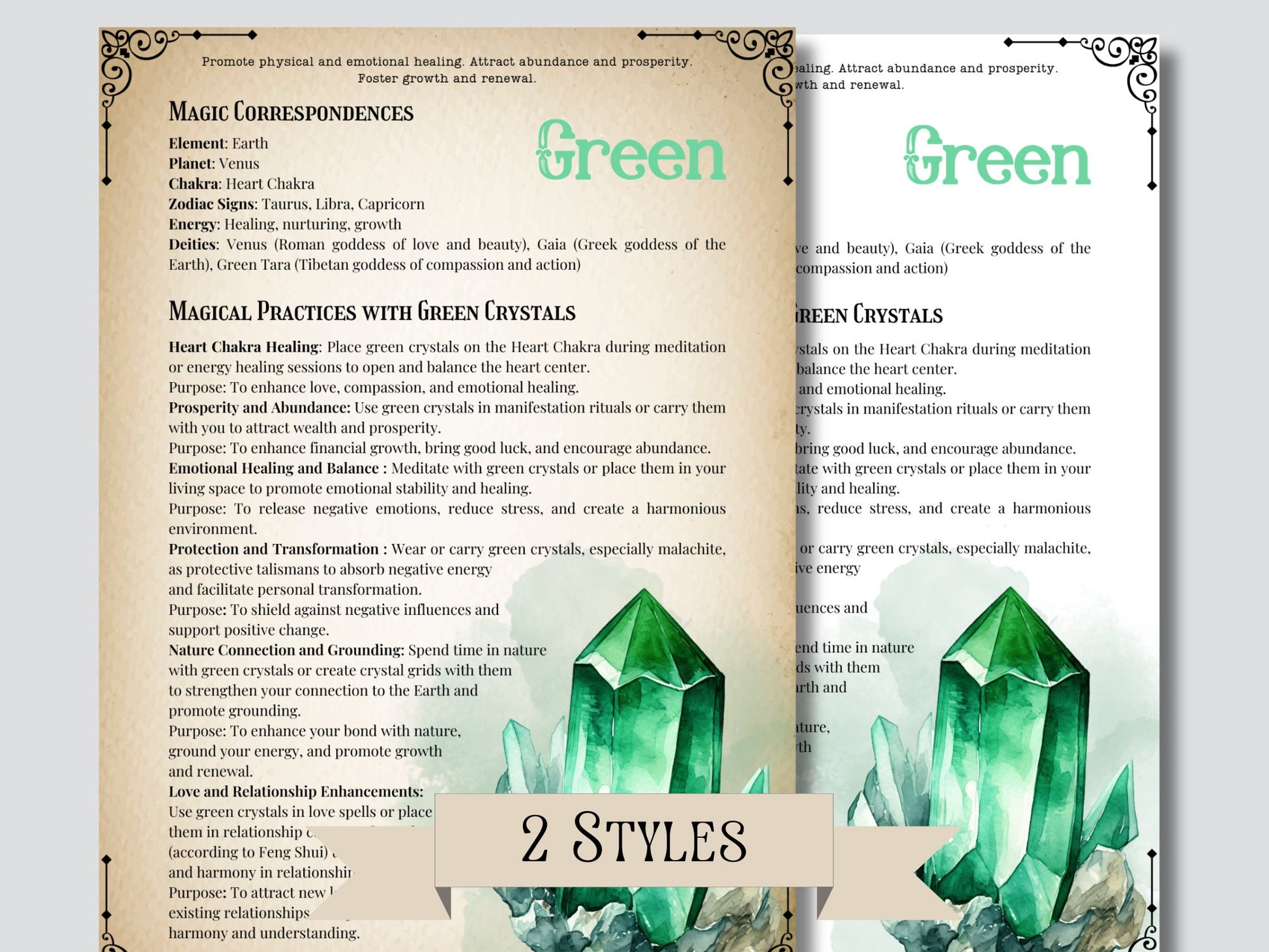 Crystal Color Correspondences. Beautiful pages for your Grimoire or Book Of Shadows. Printable