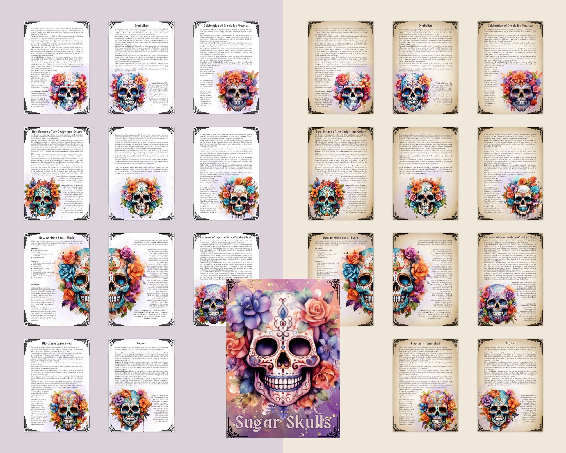 The Complete Guide to Sugar Skulls. Beautiful pages for your Grimoire or Book Of Shadows. Printable.