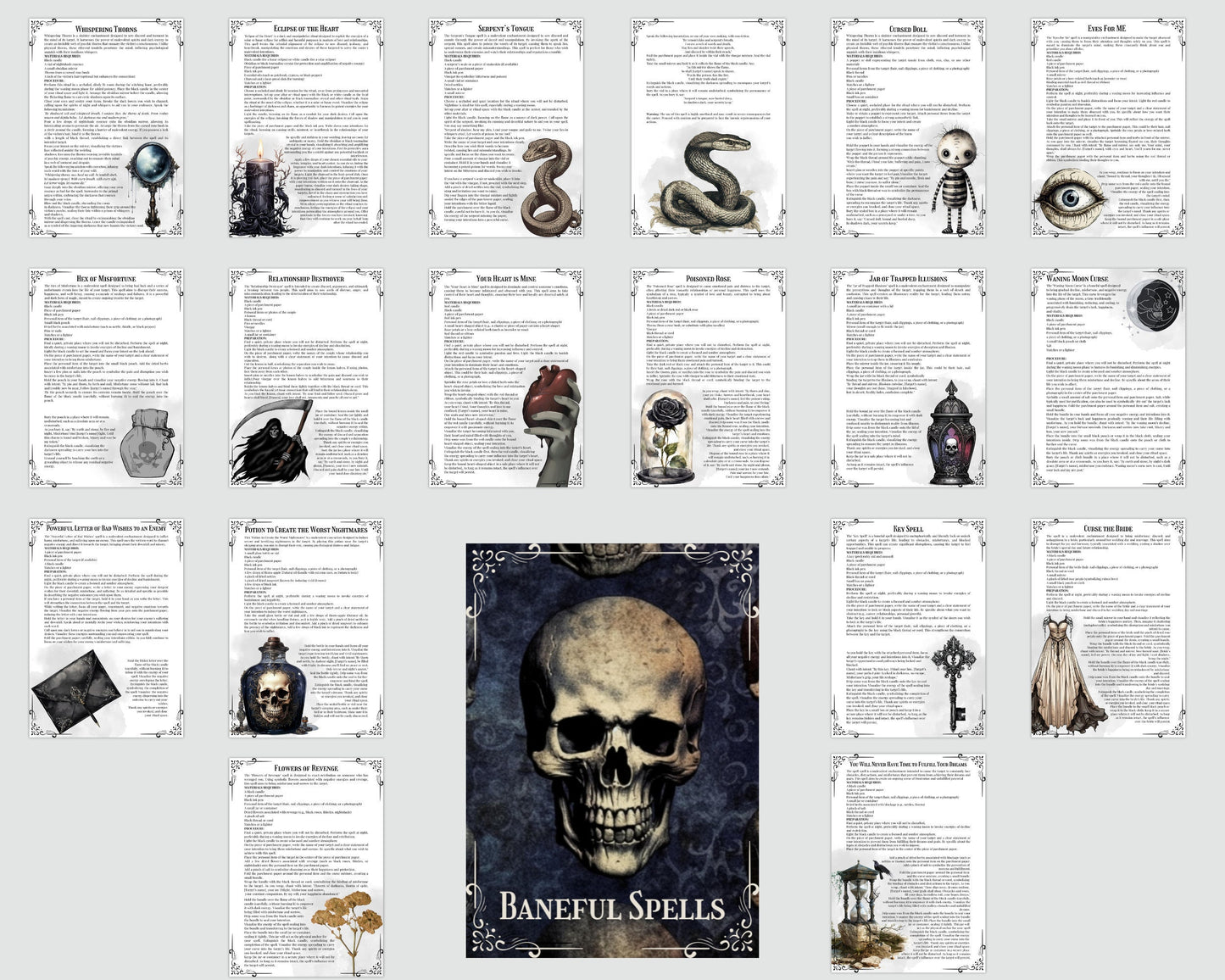 Baneful Magic Spells Collection. 17 Potent Curses & Hexes. Printable.