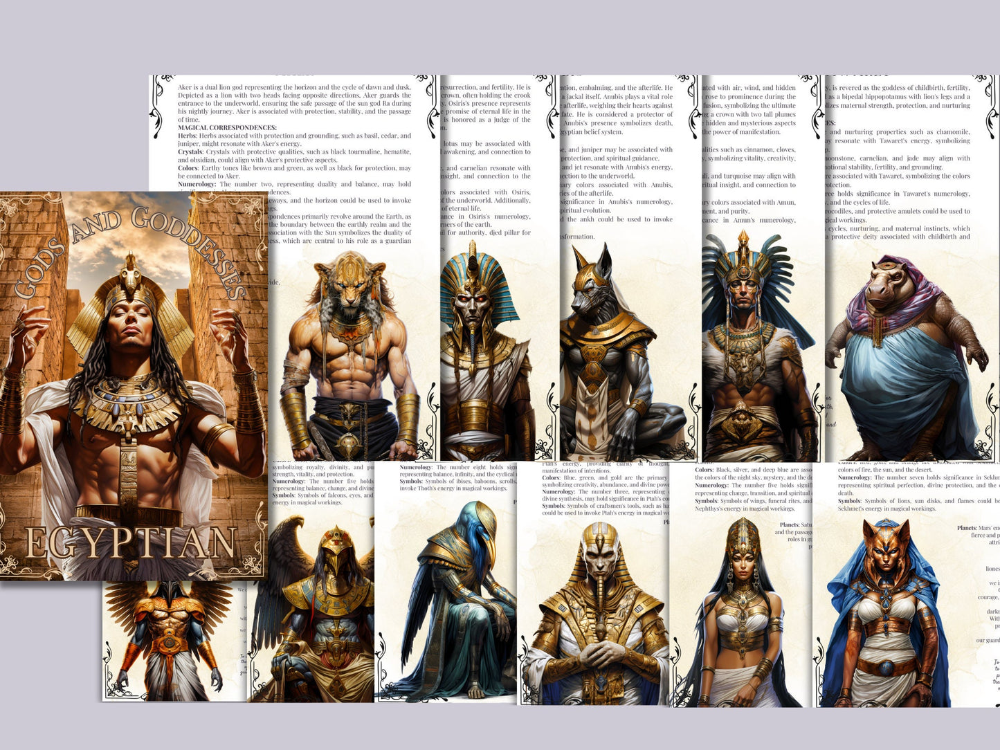 Egyptian Gods and Goddesses. Beautiful pages for your Grimoire or Book Of Shadows. Printable