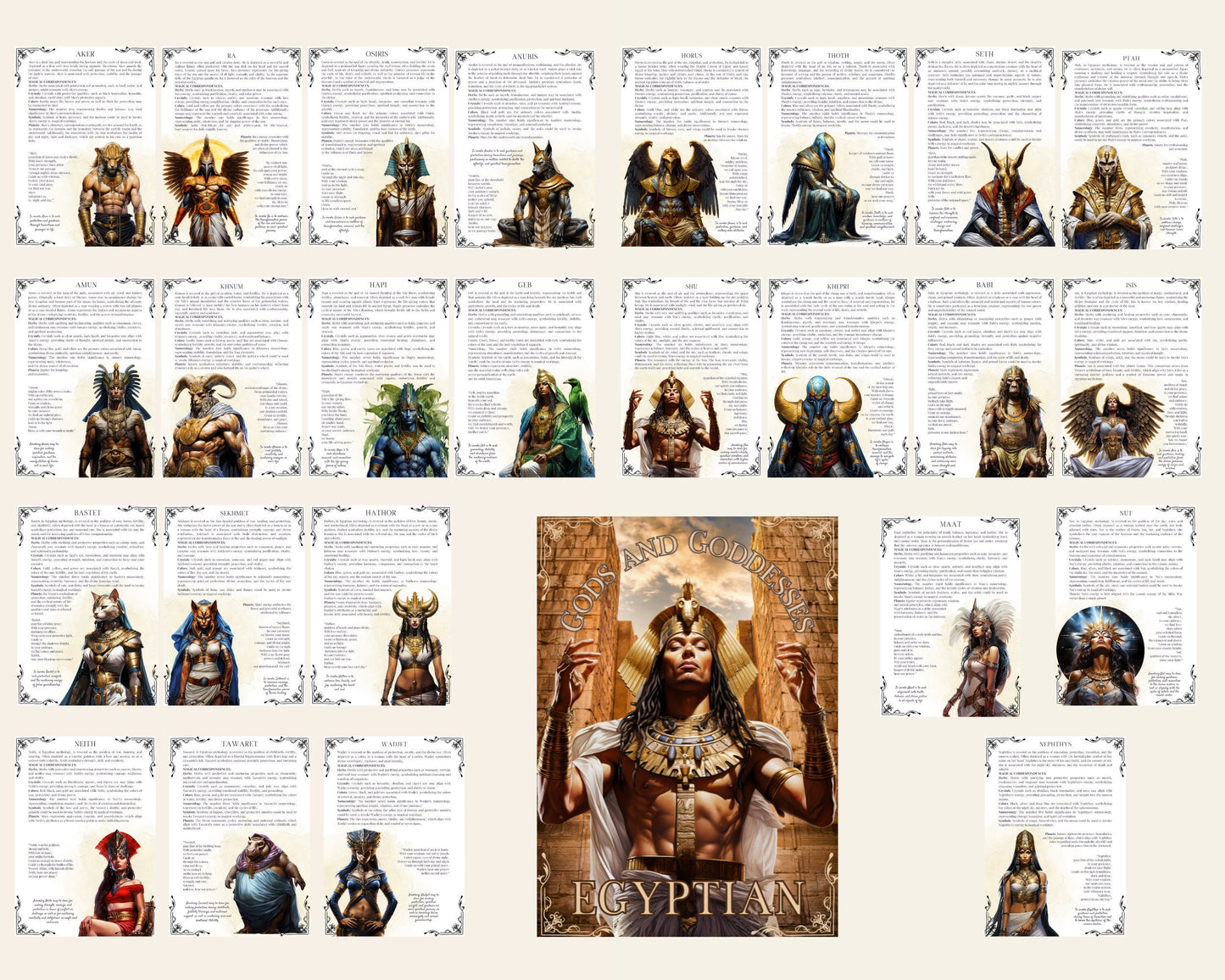 Egyptian Gods and Goddesses. Beautiful pages for your Grimoire or Book Of Shadows. Printable