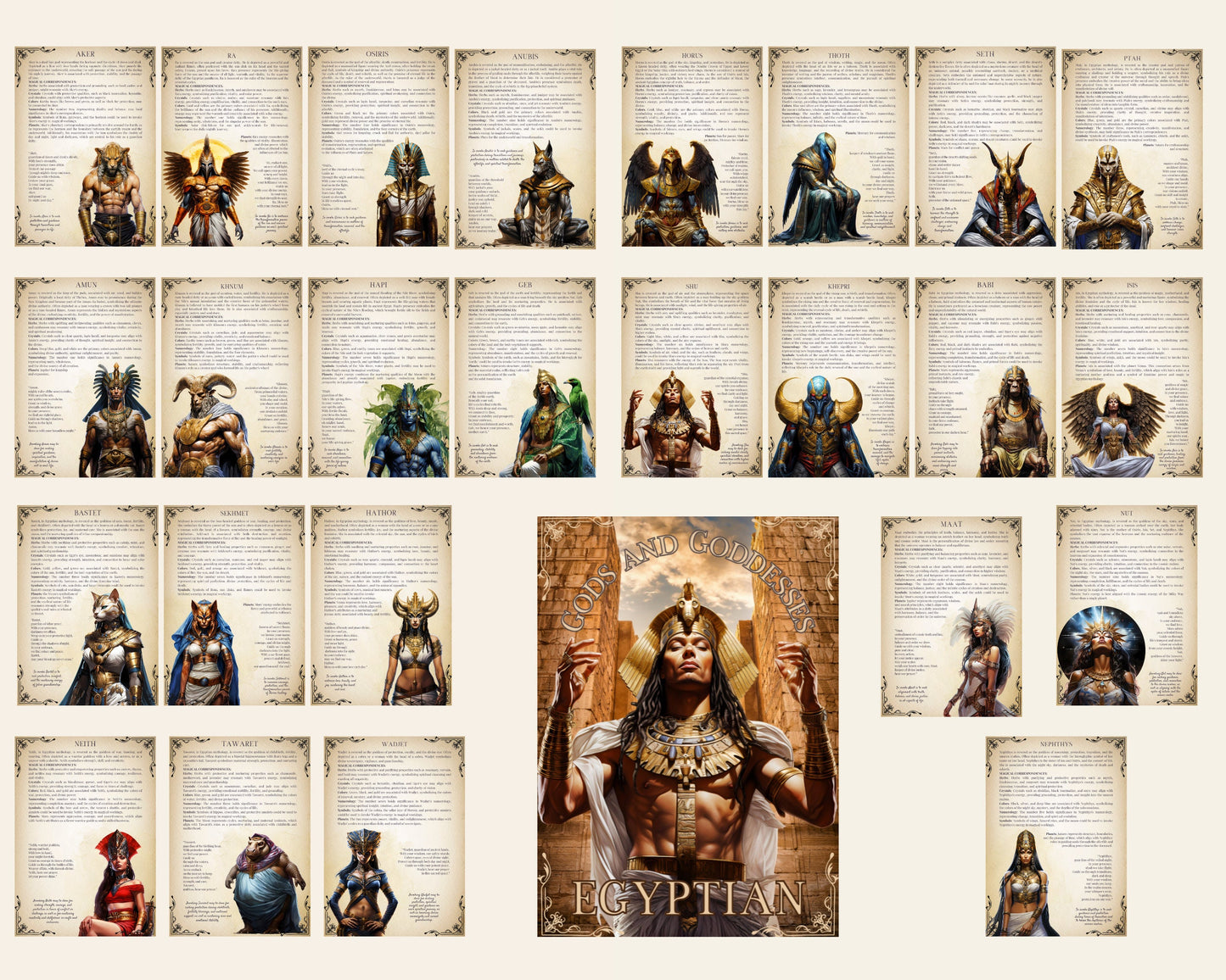 Egyptian Gods and Goddesses. Beautiful pages for your Grimoire or Book Of Shadows. Printable