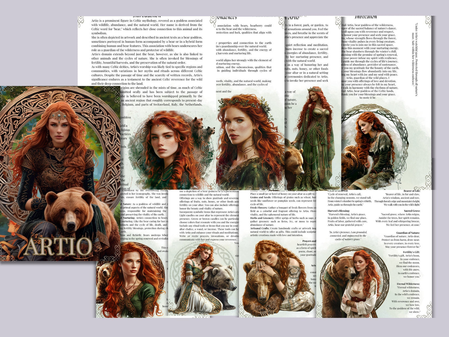 Artio, Celtic Bear Goddess of Wild Life. Beautiful pages for your Grimoire or Book Of Shadows. Printable.
