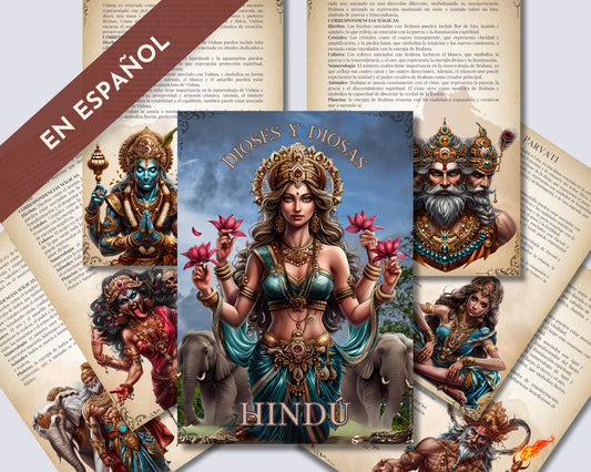 ESPAÑOL. DIOSES Y DIOSAS Hindúes. Hermosas páginas para tu Grimorio o Libro de las Sombras. Imprimible