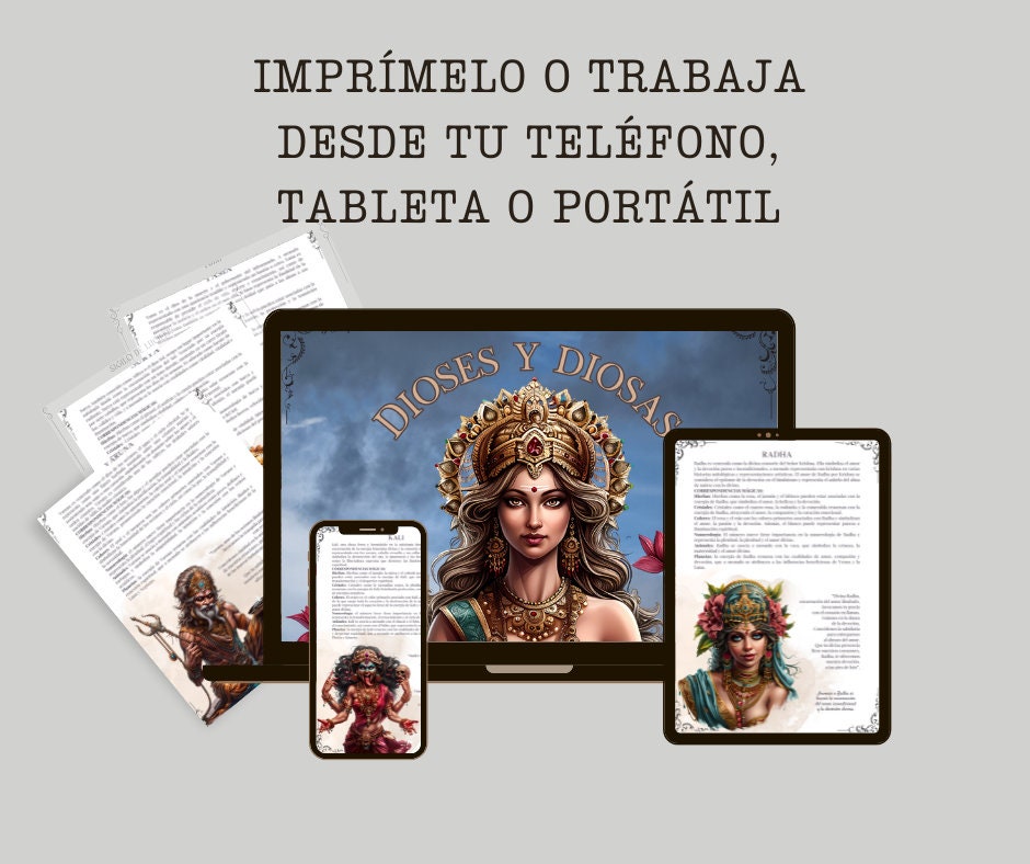 ESPAÑOL. DIOSES Y DIOSAS Hindúes. Hermosas páginas para tu Grimorio o Libro de las Sombras. Imprimible