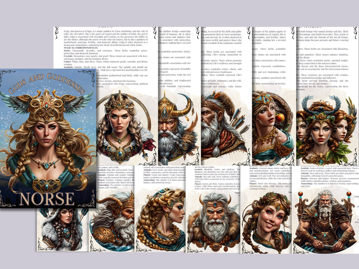 NORSE Gods and Goddesses. The most complete. Beautiful pages for your Grimoire or Book Of Shadows. Printable