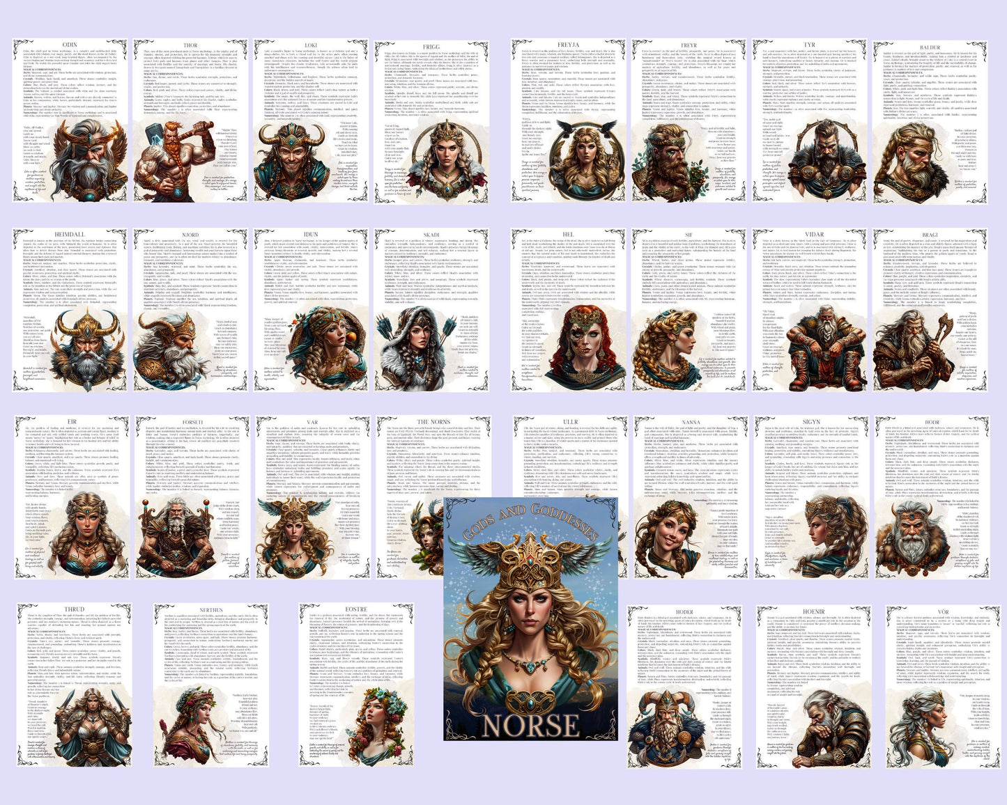 NORSE Gods and Goddesses. The most complete. Beautiful pages for your Grimoire or Book Of Shadows. Printable