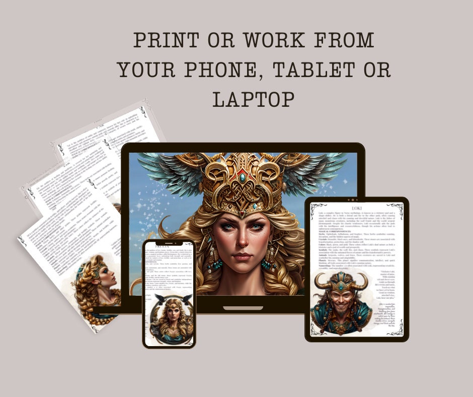 NORSE Gods and Goddesses. The most complete. Beautiful pages for your Grimoire or Book Of Shadows. Printable
