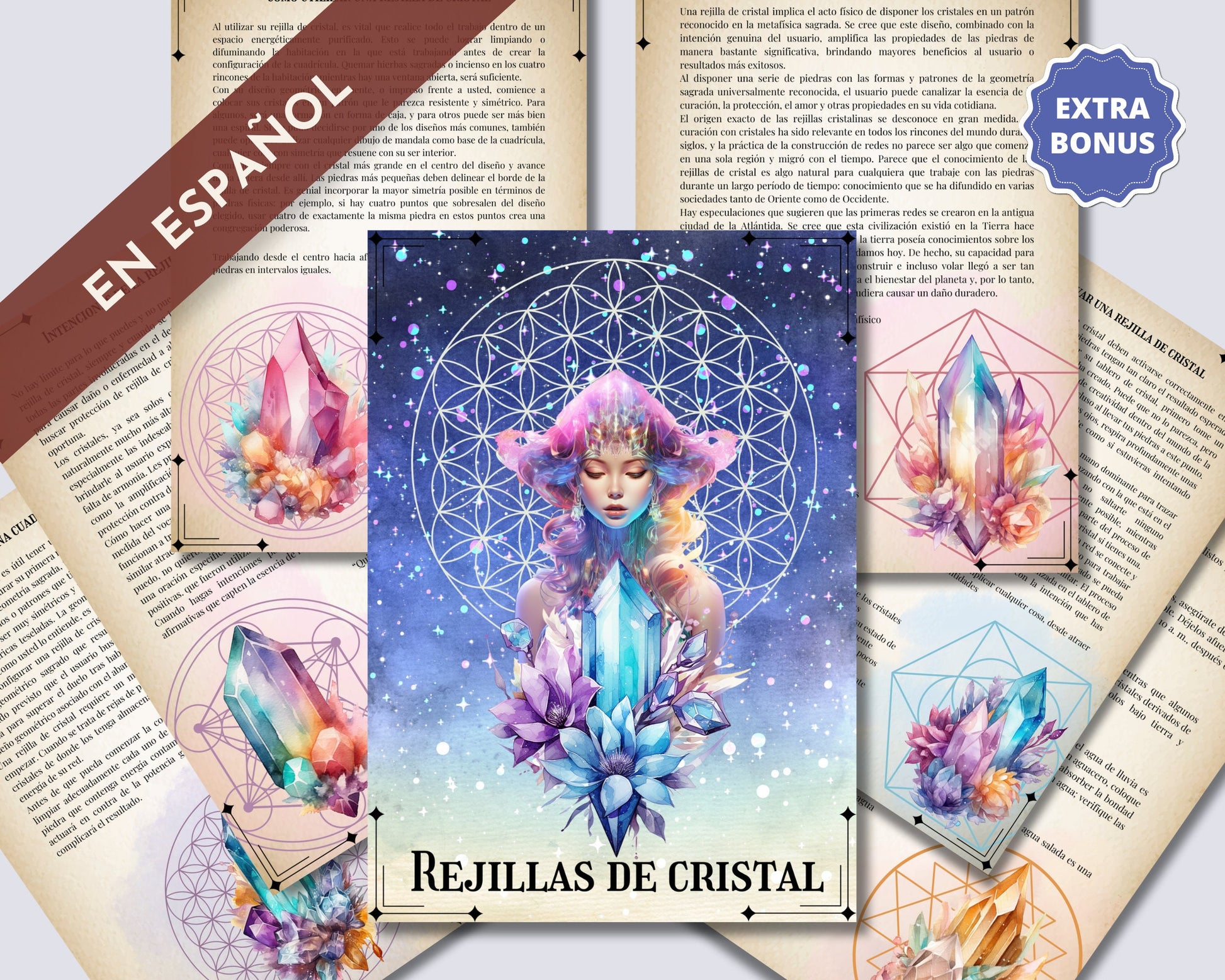 Guía de Rejillas de Cristales. Imprimible + Plantillas BONIFICACIÓN. Hermosas páginas de grimorio para principiantes. Descarga instantánea.