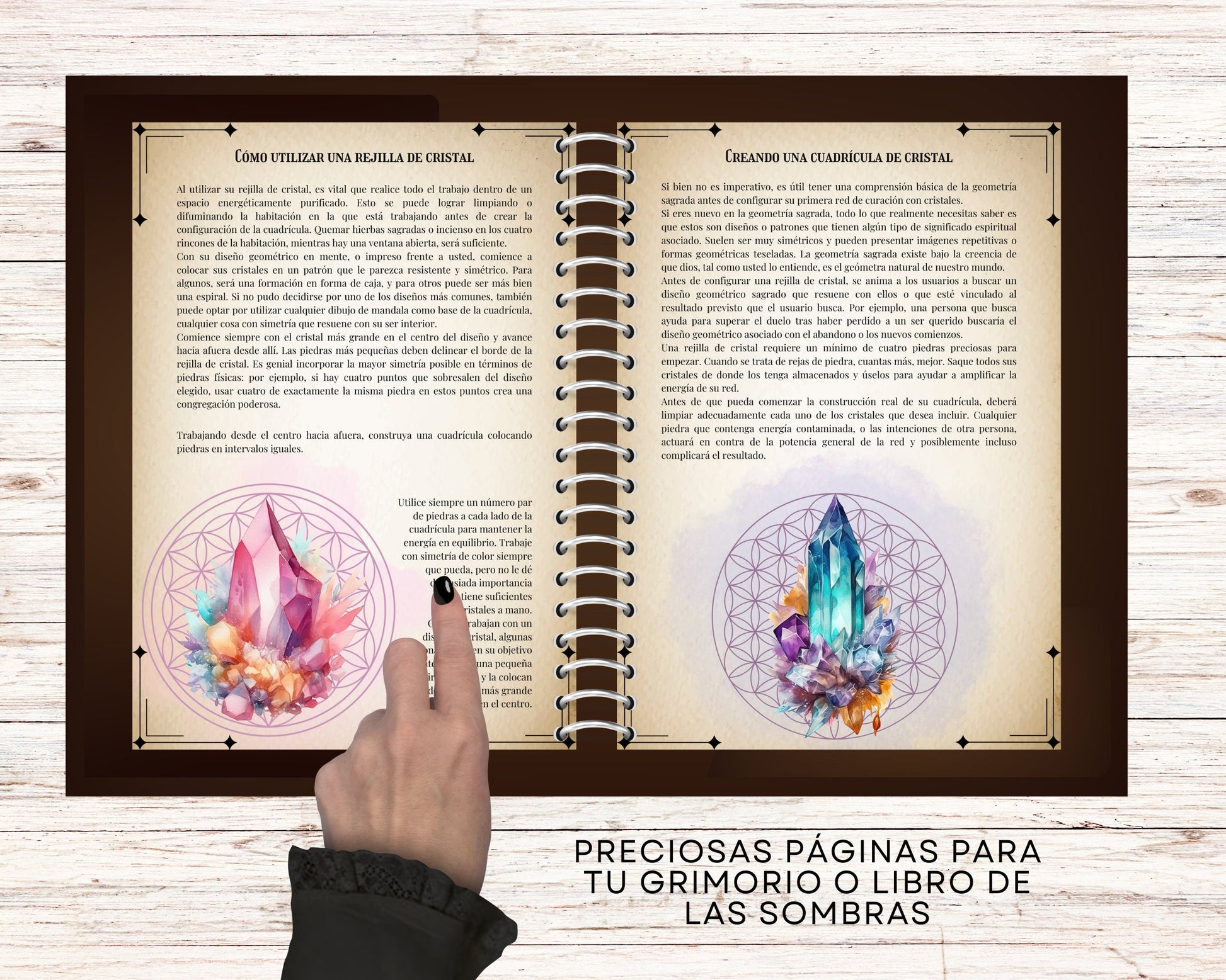 Guía de Rejillas de Cristales. Imprimible + Plantillas BONIFICACIÓN. Hermosas páginas de grimorio para principiantes. Descarga instantánea.