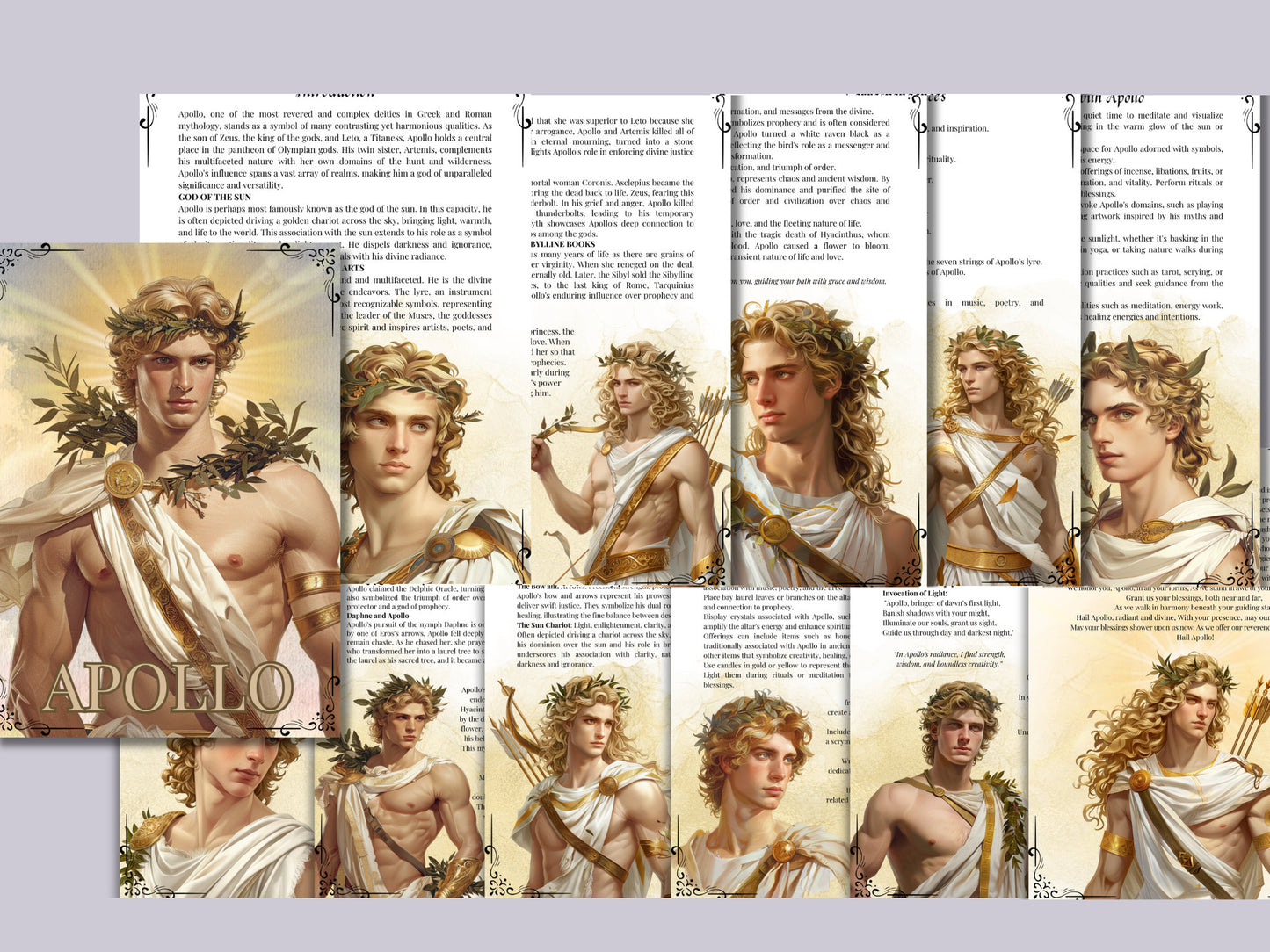 Apollo. Son God Solar God. Beautiful pages for your Grimoire or Book Of Shadows. Printable.