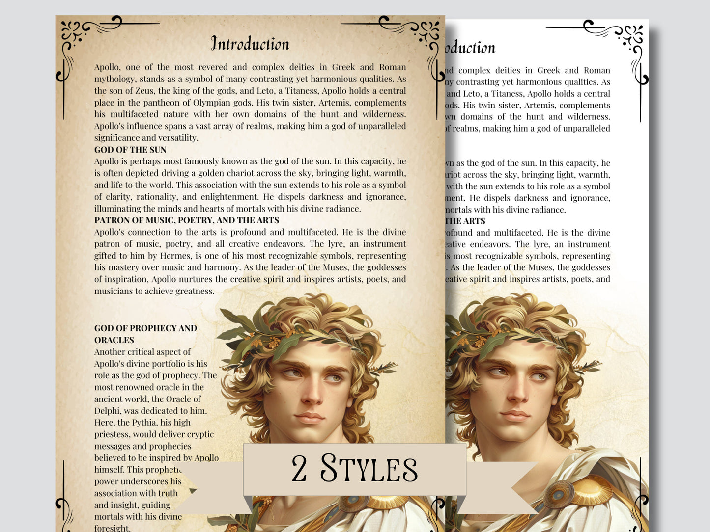 Apollo. Son God Solar God. Beautiful pages for your Grimoire or Book Of Shadows. Printable.