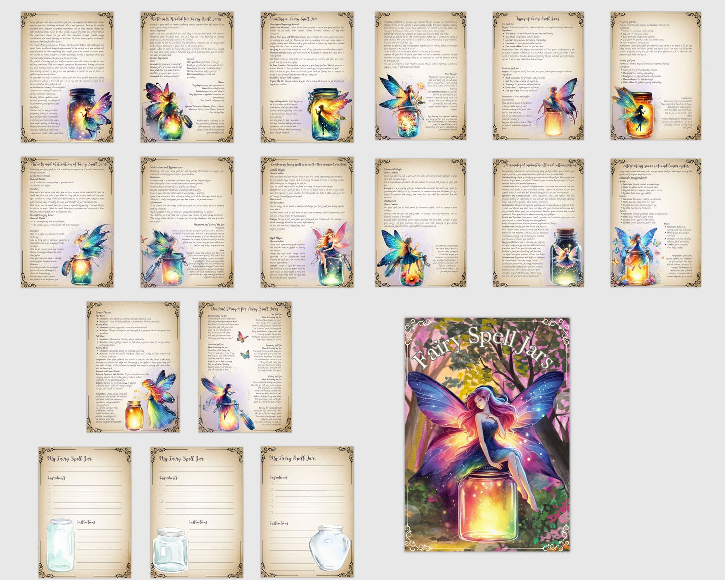 Fairy Spell Jars. Beautiful pages for your Grimoire or Book Of Shadows. Printable.