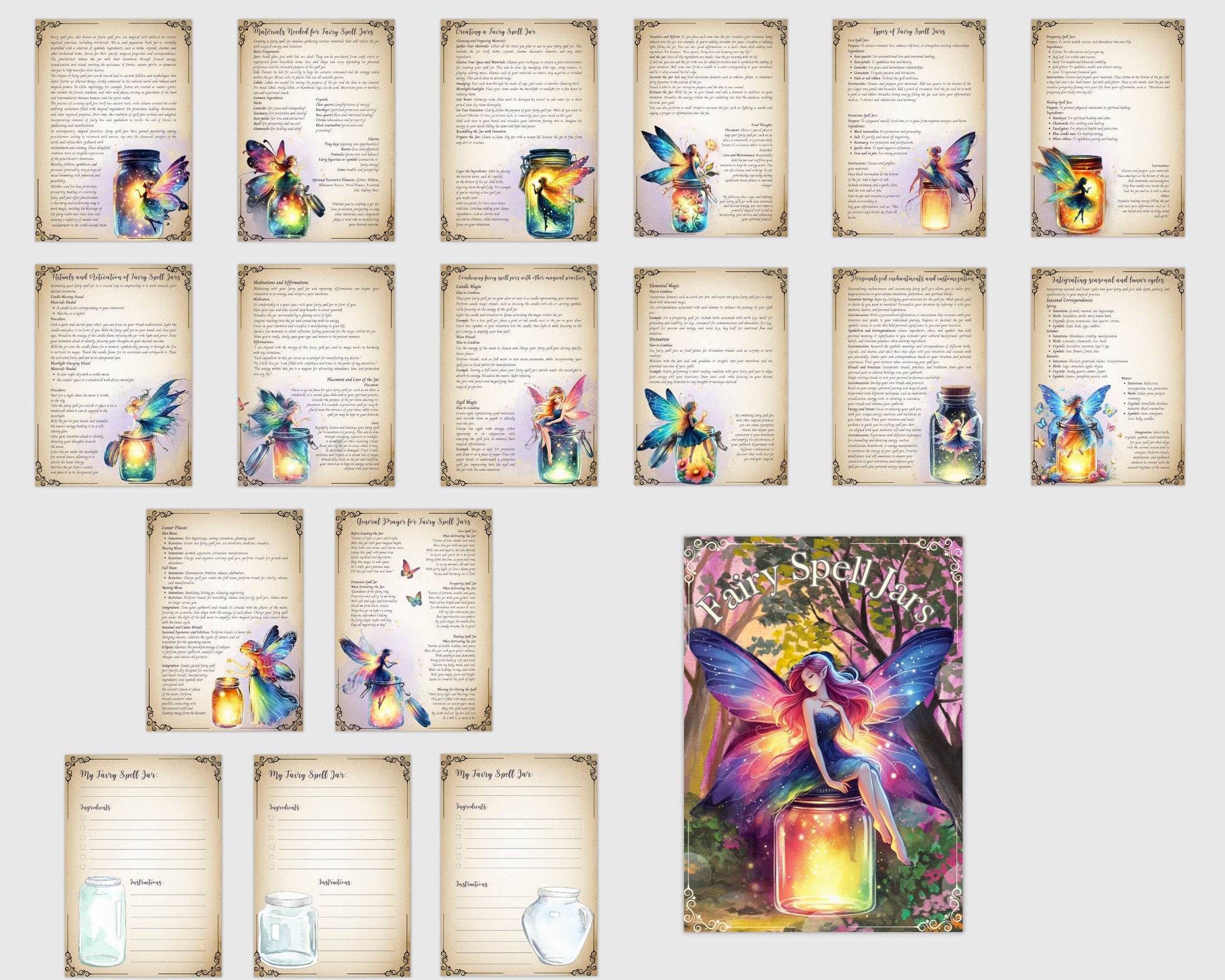 Fairy Spell Jars. Beautiful pages for your Grimoire or Book Of Shadows. Printable.