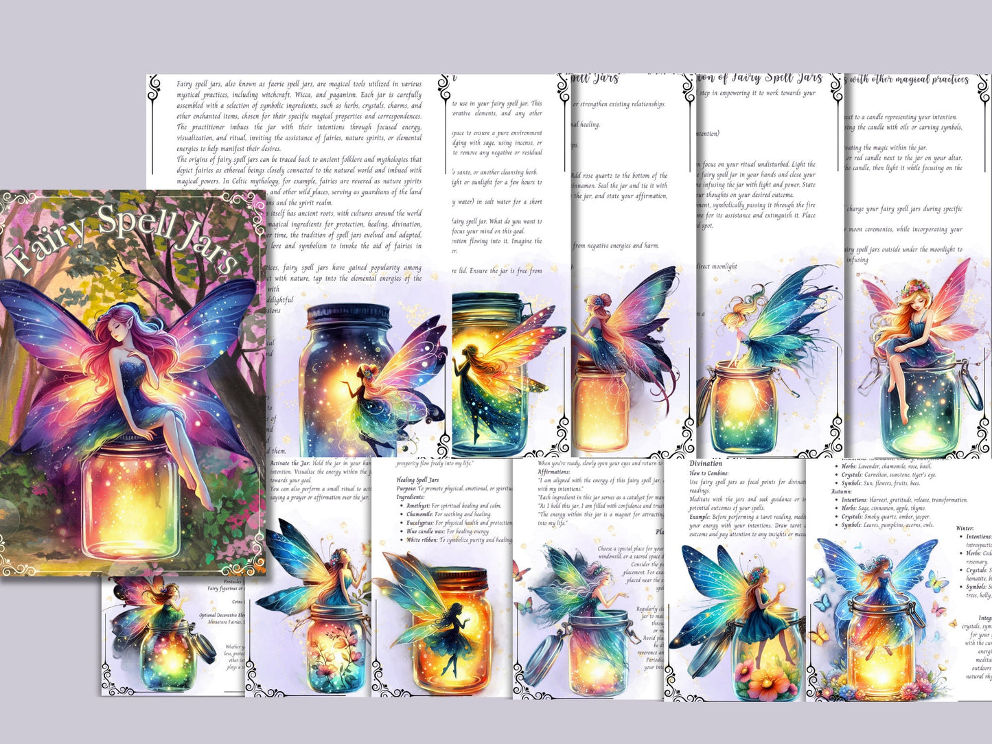 Fairy Spell Jars. Beautiful pages for your Grimoire or Book Of Shadows. Printable.