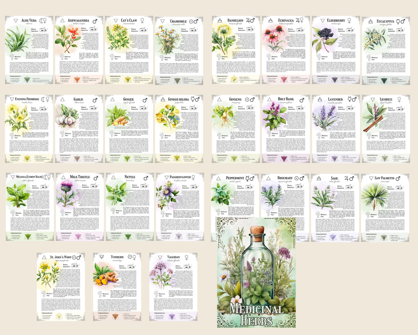 The Ultimate Medicinal Herbs Collection- Grimoire Printable, Book of Shadows Printable