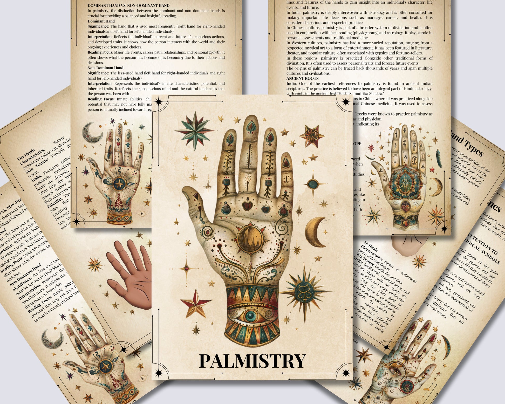Palmistry. Basic guide. Beautiful pages for your Grimoire or Book Of Shadows. Printable
