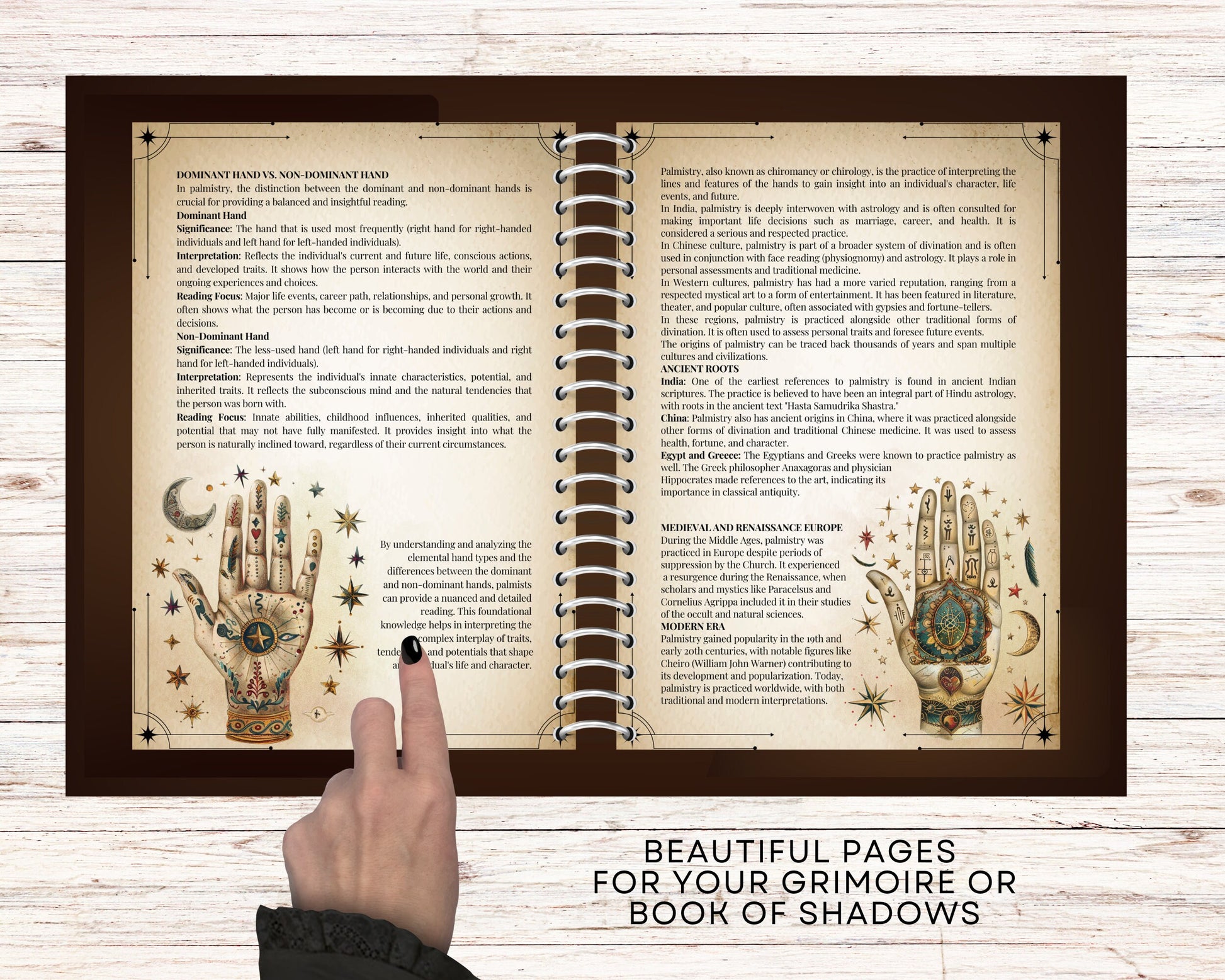 Palmistry. Basic guide. Beautiful pages for your Grimoire or Book Of Shadows. Printable