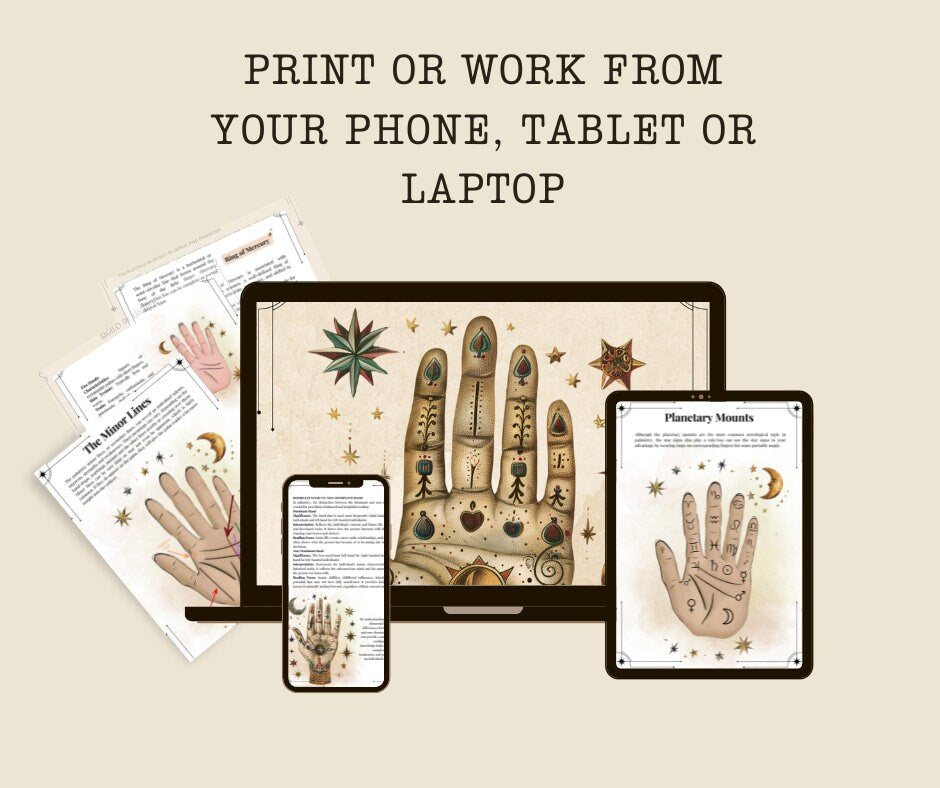 Palmistry. Basic guide. Beautiful pages for your Grimoire or Book Of Shadows. Printable