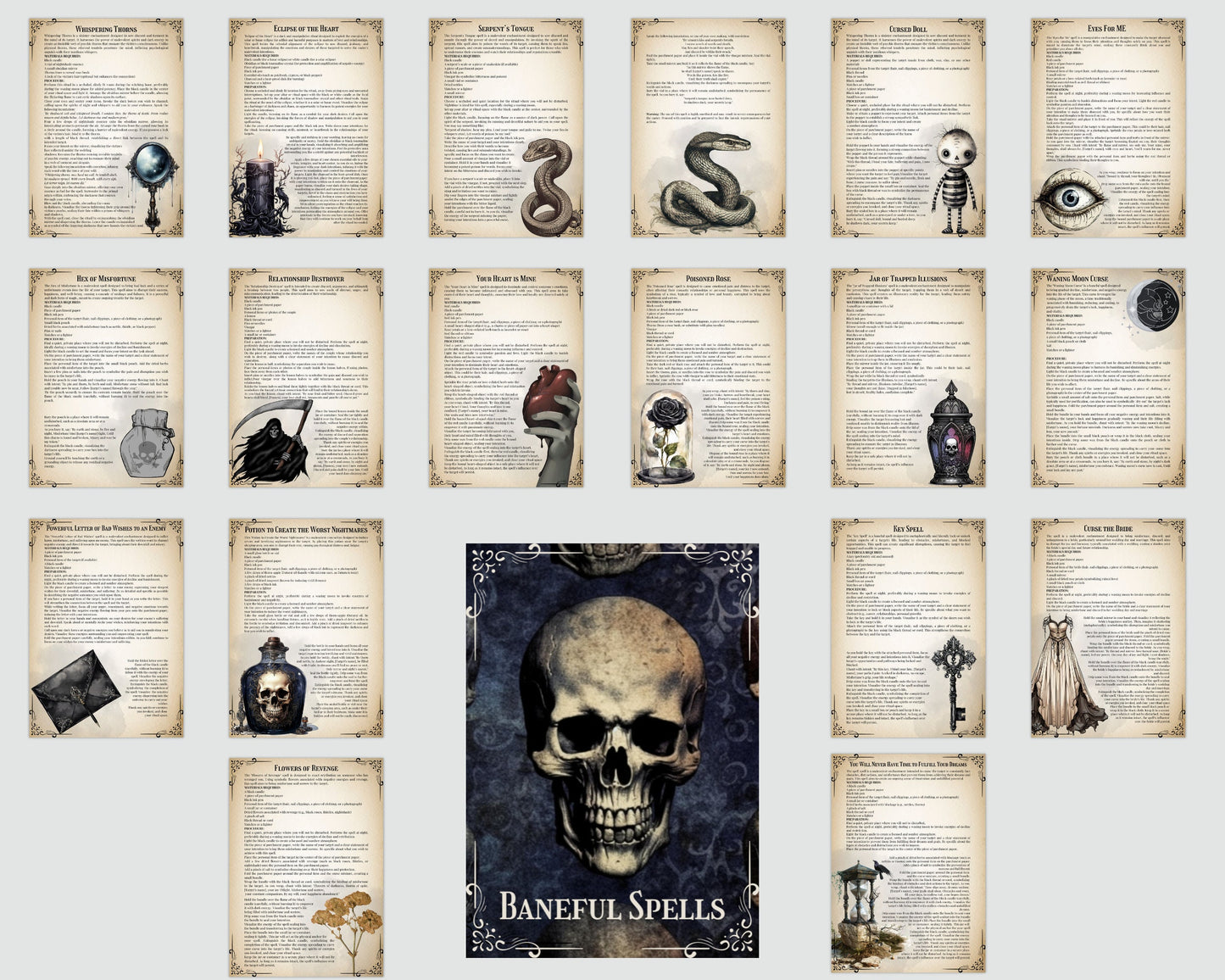 Baneful Magic Spells Collection. 17 Potent Curses & Hexes. Printable.