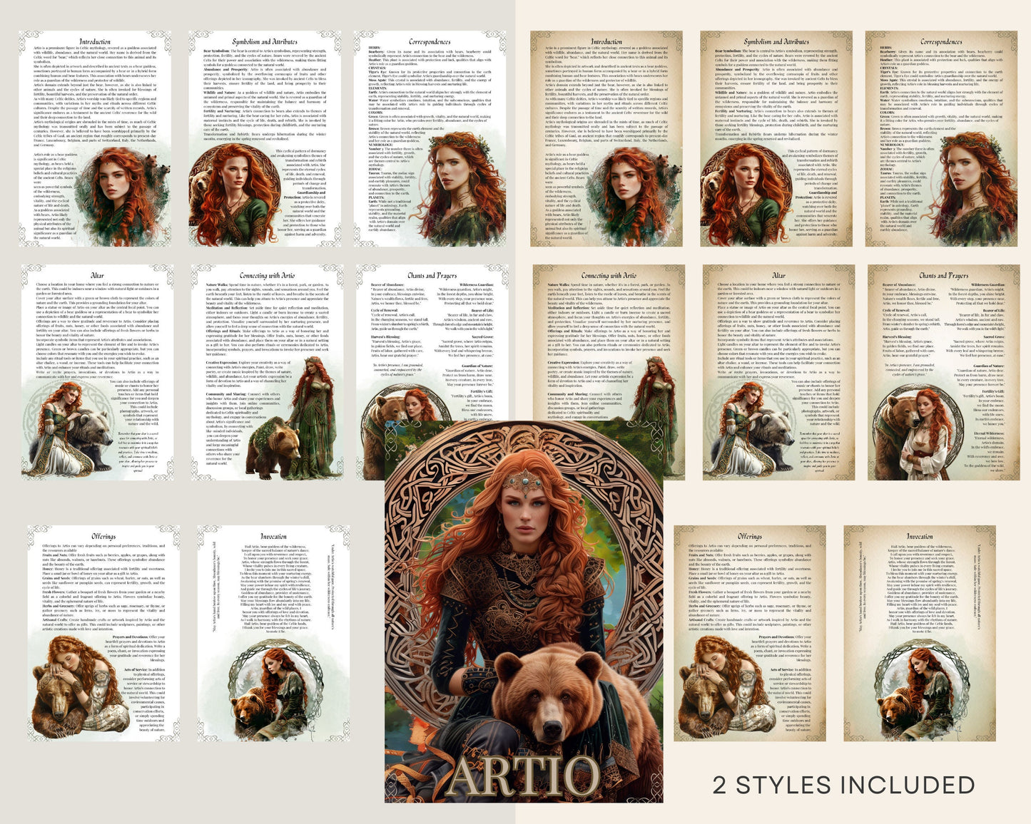 Artio, Celtic Bear Goddess of Wild Life. Beautiful pages for your Grimoire or Book Of Shadows. Printable.