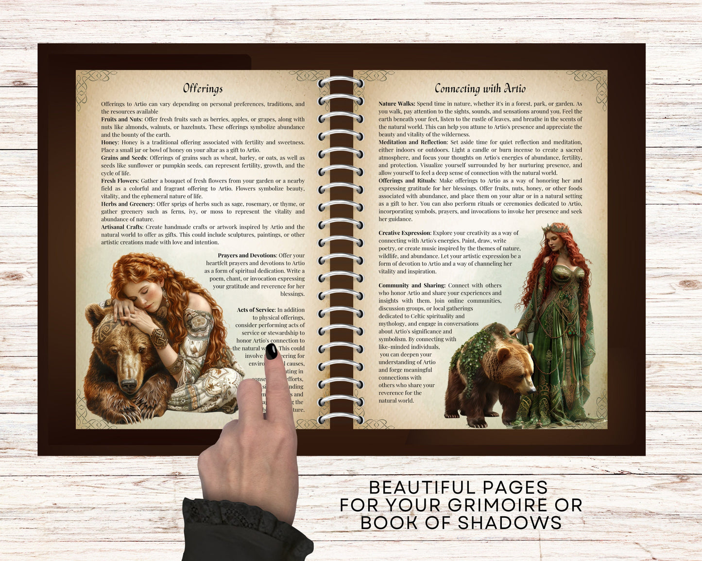 Artio, Celtic Bear Goddess of Wild Life. Beautiful pages for your Grimoire or Book Of Shadows. Printable.