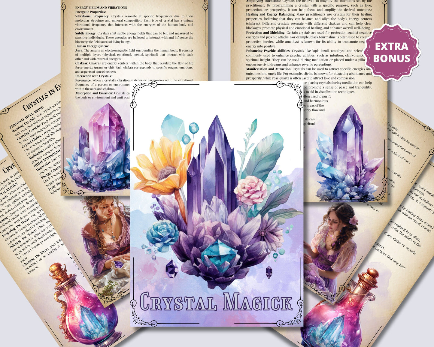Crystal Magick. Basic Guide. Beautiful pages for your Grimoire or Book Of Shadows. Printable. BONUS