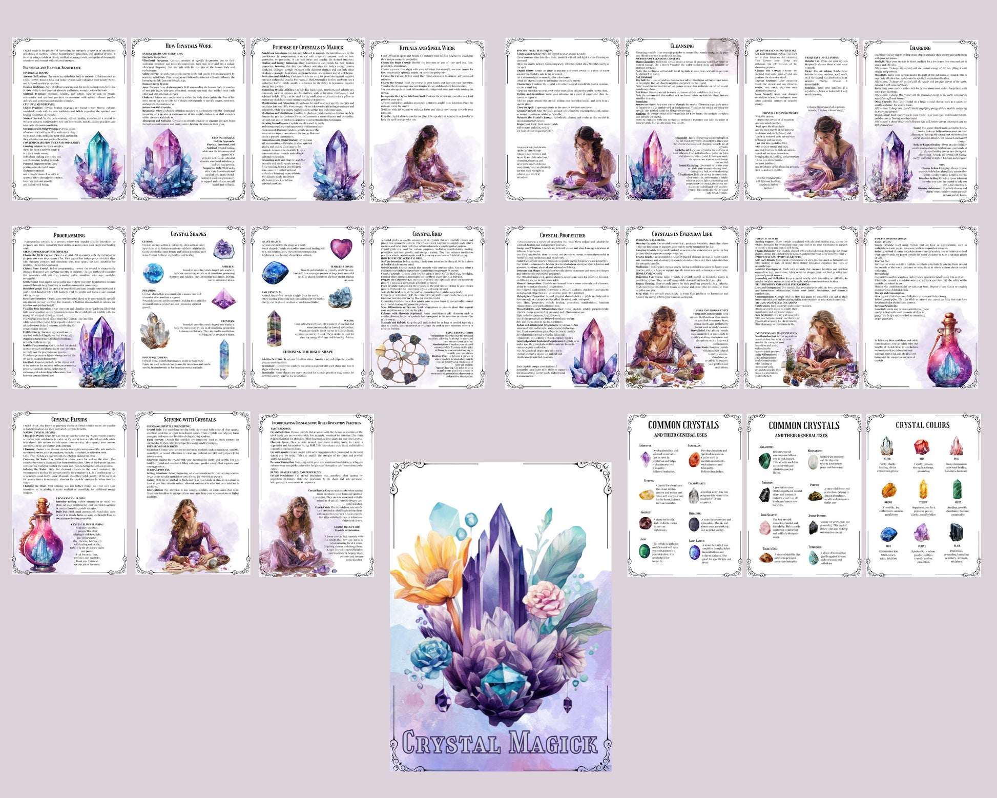 Crystal Magick. Basic Guide. Beautiful pages for your Grimoire or Book Of Shadows. Printable. BONUS