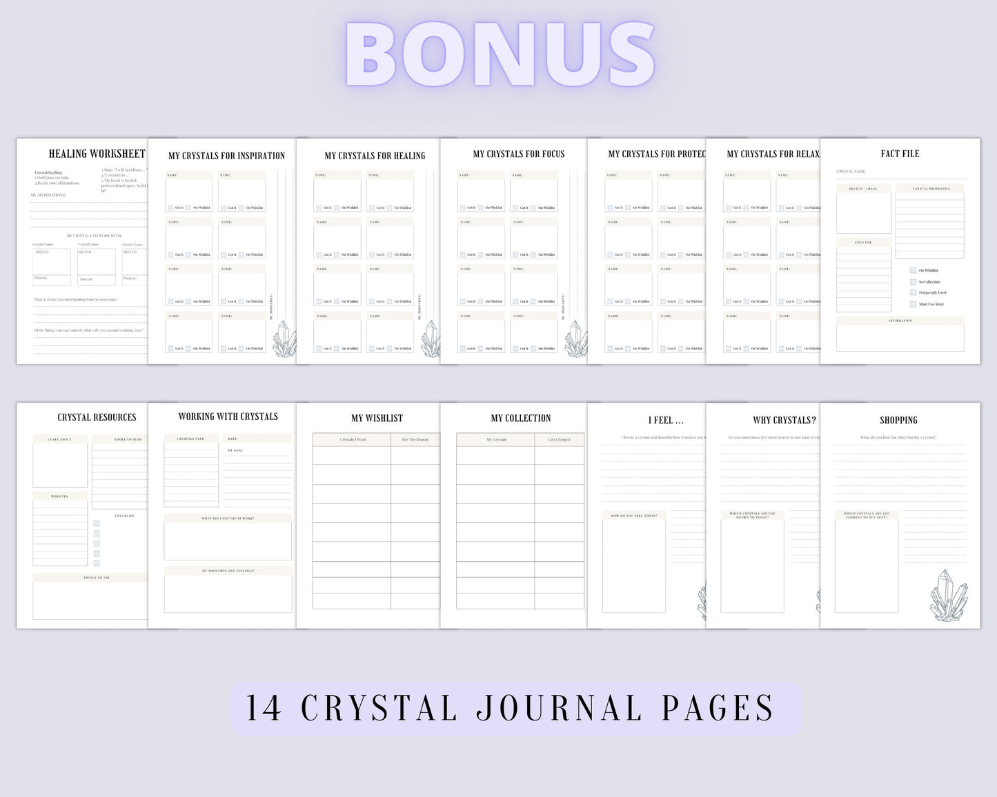 Crystal Magick. Basic Guide. Beautiful pages for your Grimoire or Book Of Shadows. Printable. BONUS