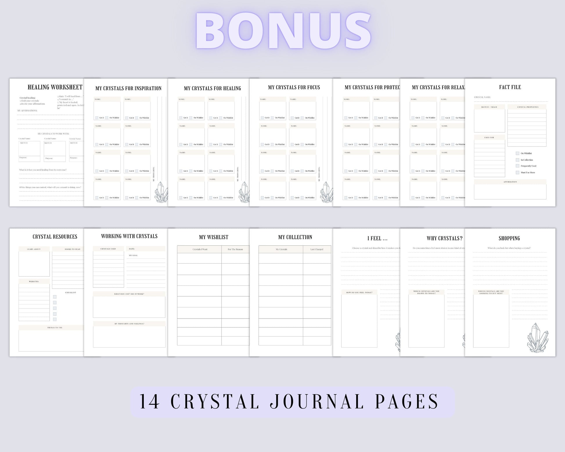 Crystal Magick. Basic Guide. Beautiful pages for your Grimoire or Book Of Shadows. Printable. BONUS