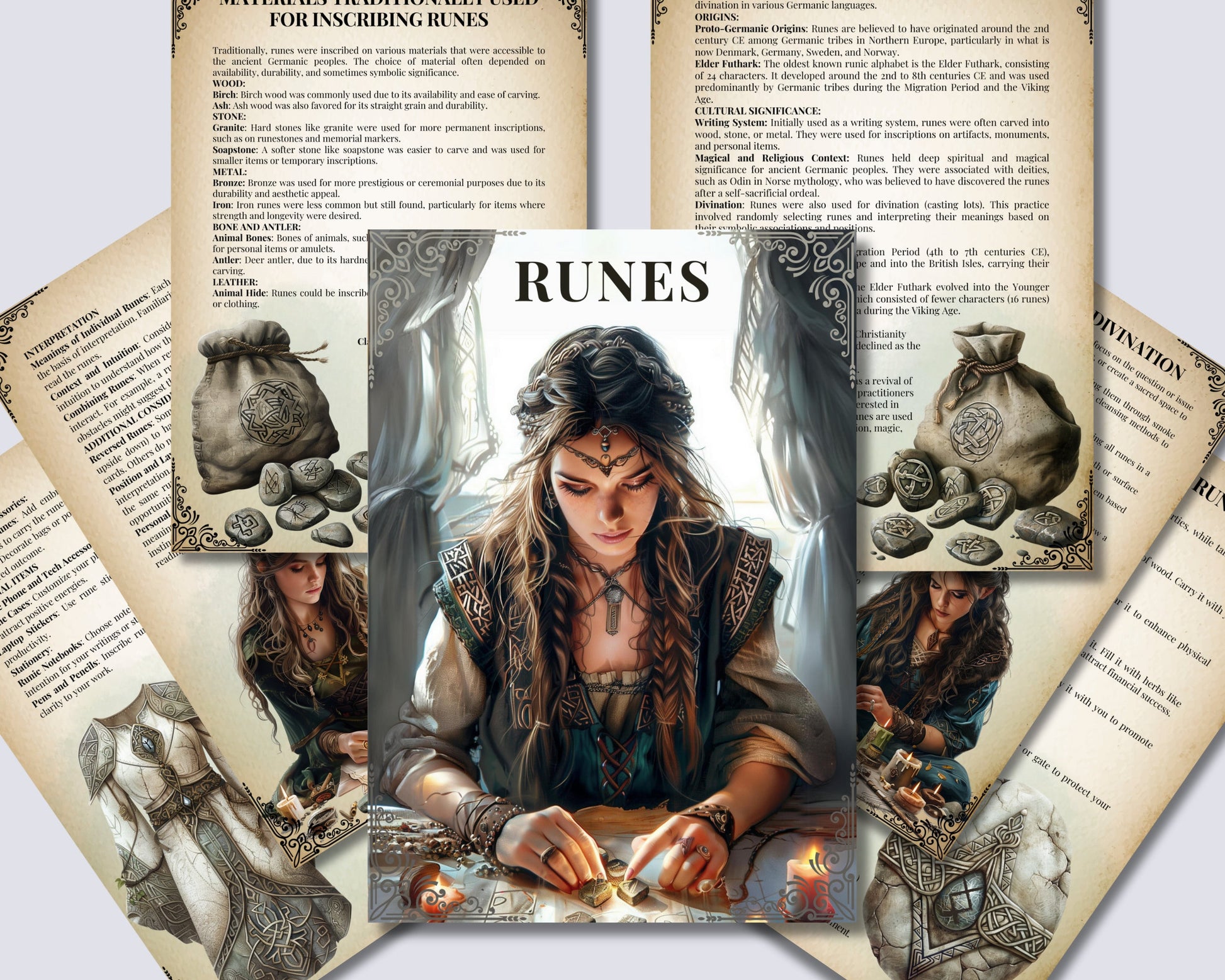 Runes. Basic Guide. beautiful pages for your Grimoire or Book Of Shadows. Printable
