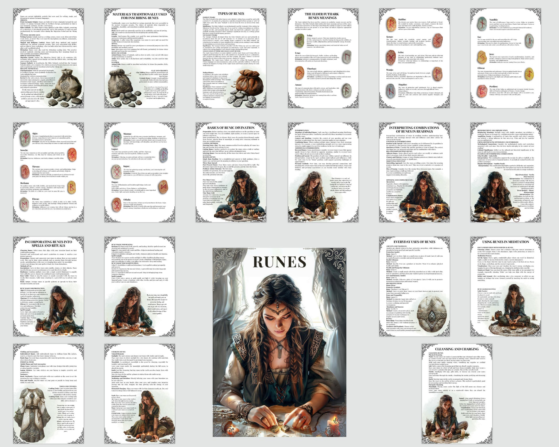 Runes. Basic Guide. beautiful pages for your Grimoire or Book Of Shadows. Printable