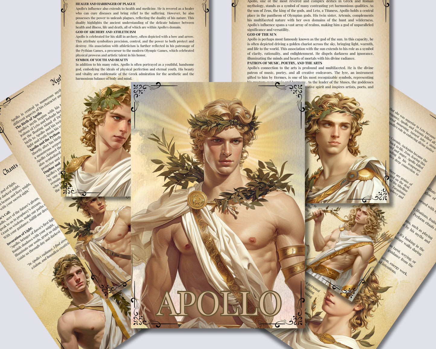 Apollo. Son God Solar God. Beautiful pages for your Grimoire or Book Of Shadows. Printable.