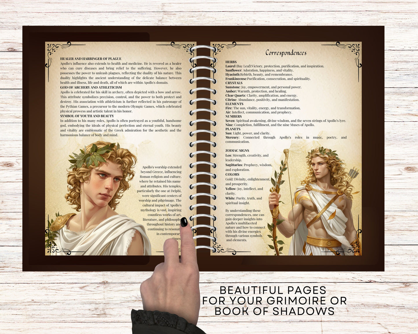 Apollo. Son God Solar God. Beautiful pages for your Grimoire or Book Of Shadows. Printable.