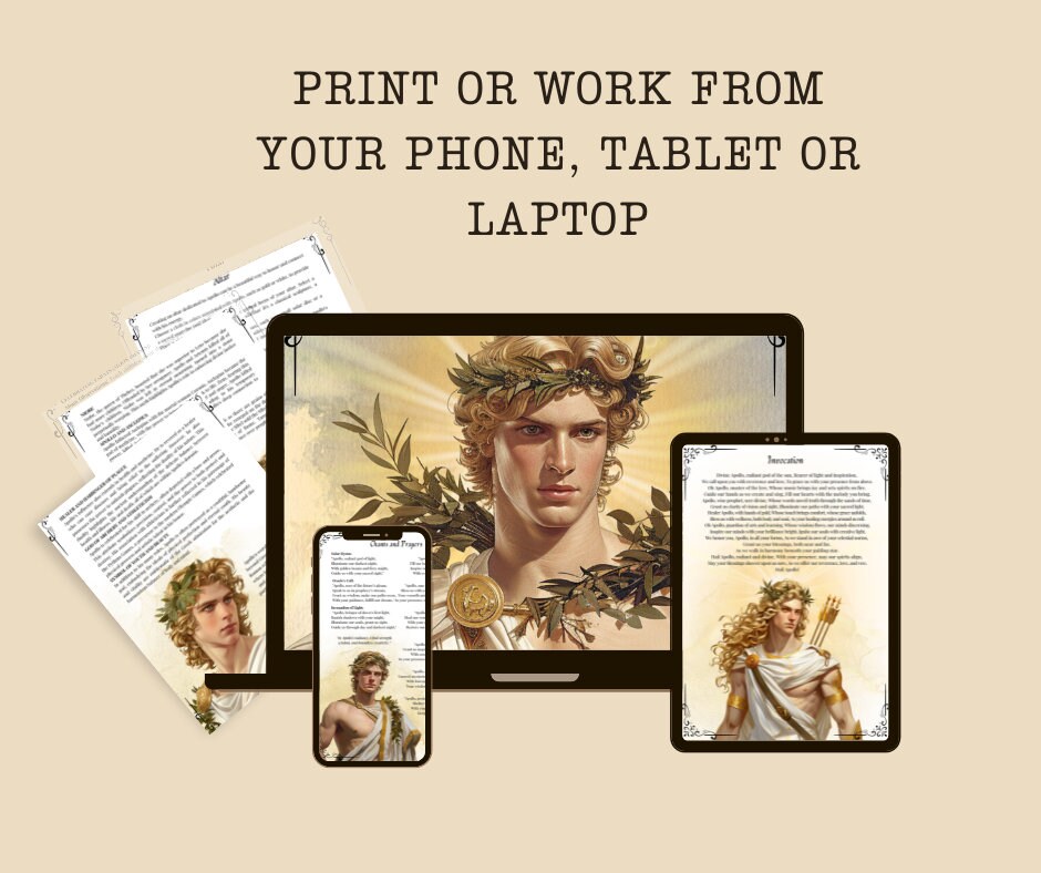 Apollo. Son God Solar God. Beautiful pages for your Grimoire or Book Of Shadows. Printable.
