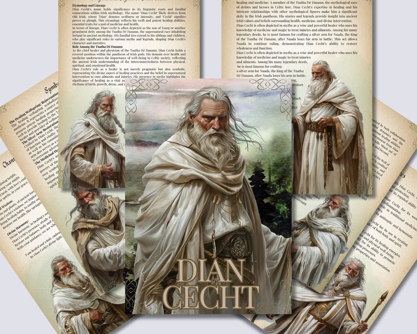 Dian Cecht. Irish God. Healer. Beautiful pages for your Grimoire or Book of Shadows. Printable