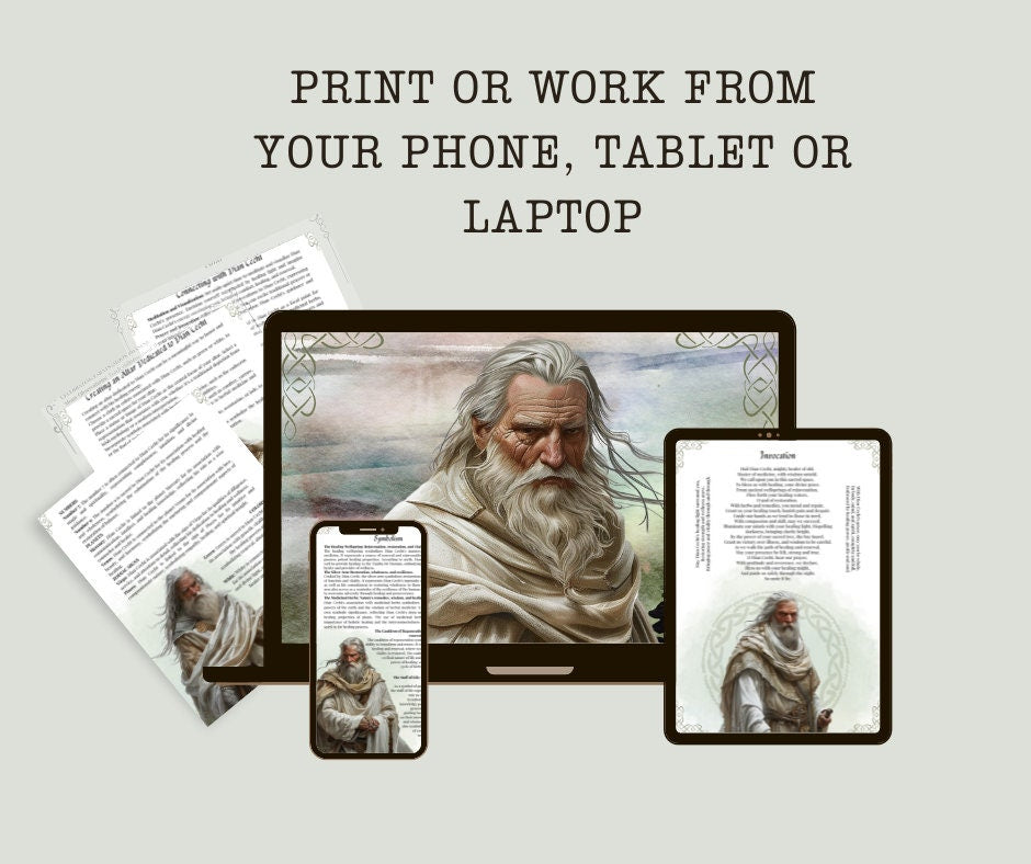 Dian Cecht. Irish God. Healer. Beautiful pages for your Grimoire or Book of Shadows. Printable