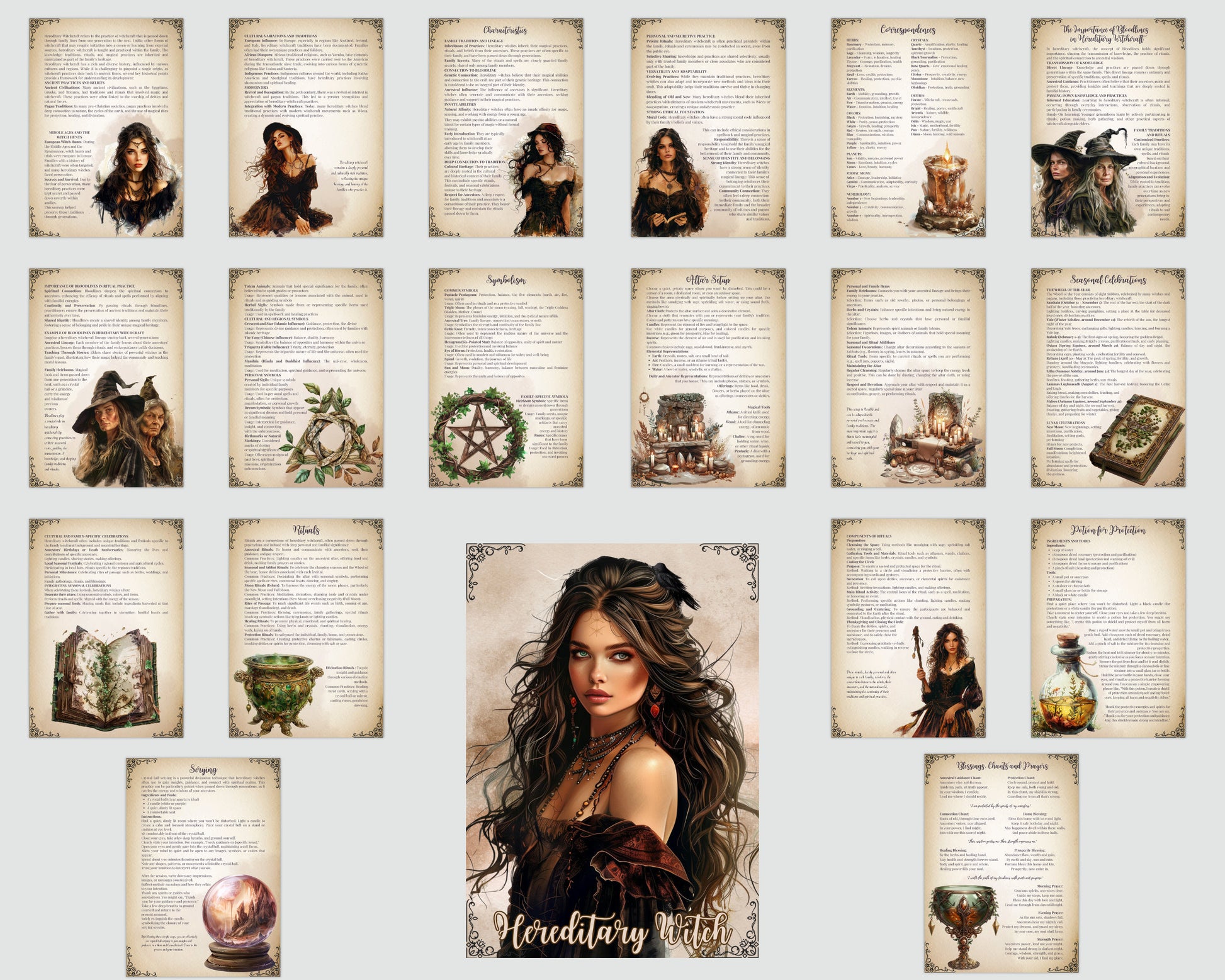 Hereditary Witch. Beautiful pages for your Grimoire or Book Of Shadows. Printable.
