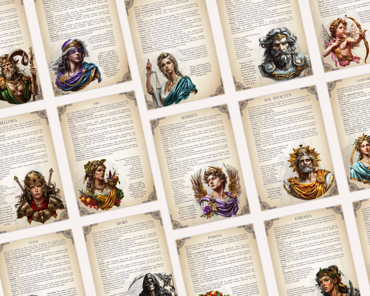 Roman GODS AND GODDESSES. Beautiful pages for your Grimoire or Book Of Shadows. Printable.