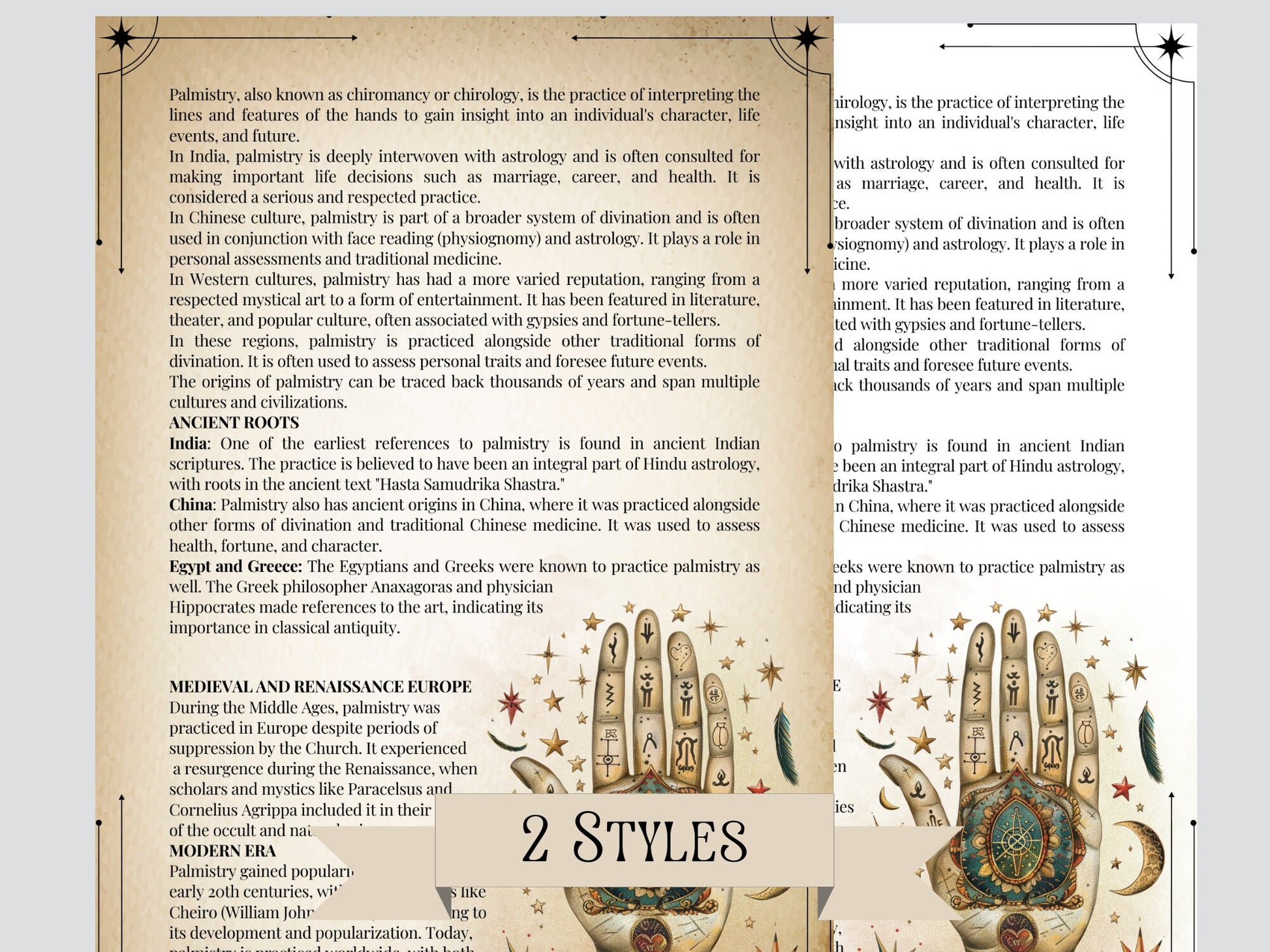 Palmistry. Basic guide. Beautiful pages for your Grimoire or Book Of Shadows. Printable