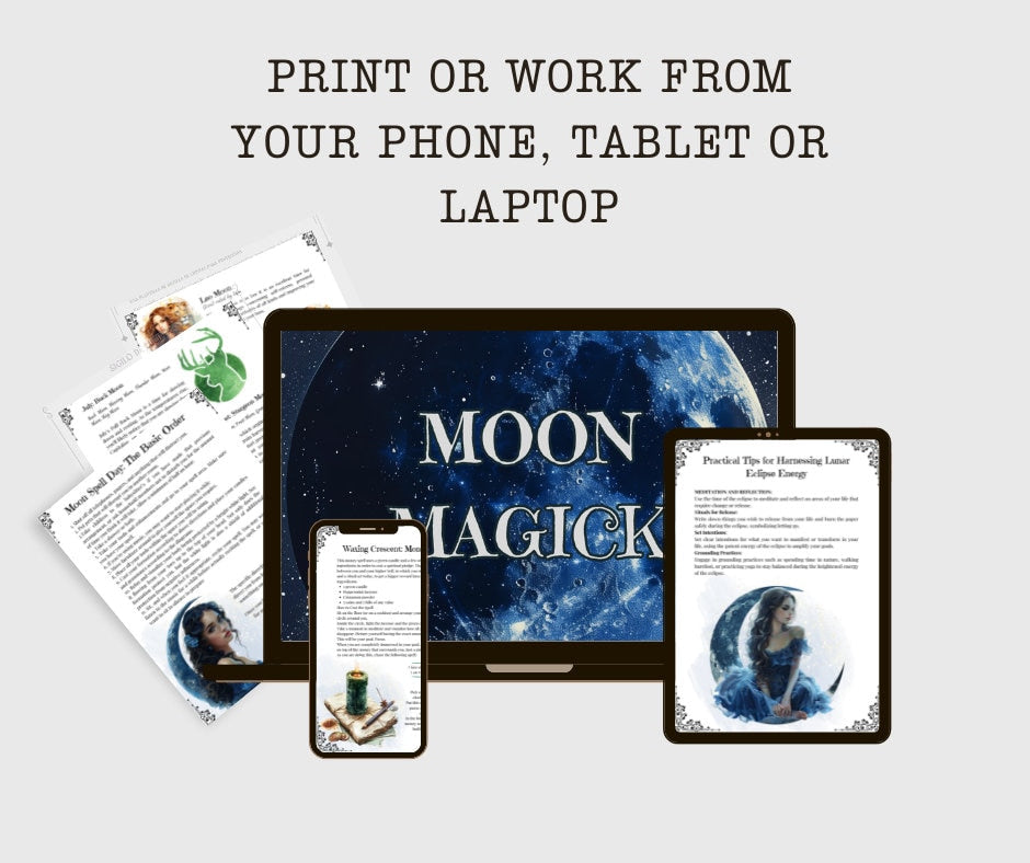 Moon Magic, Lunar Magic. Beautiful pages for your Grimoire or Book Of Shadows. Printable.