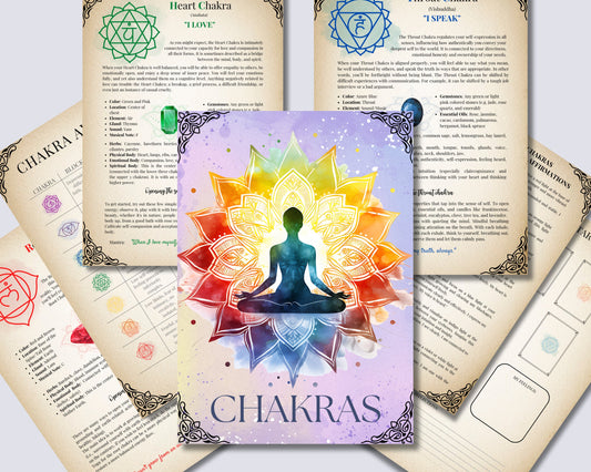 CHAKRAS. BEGINNERS GUIDE. Beautiful pages for your Grimoire or Book Of Shadows. Printable.
